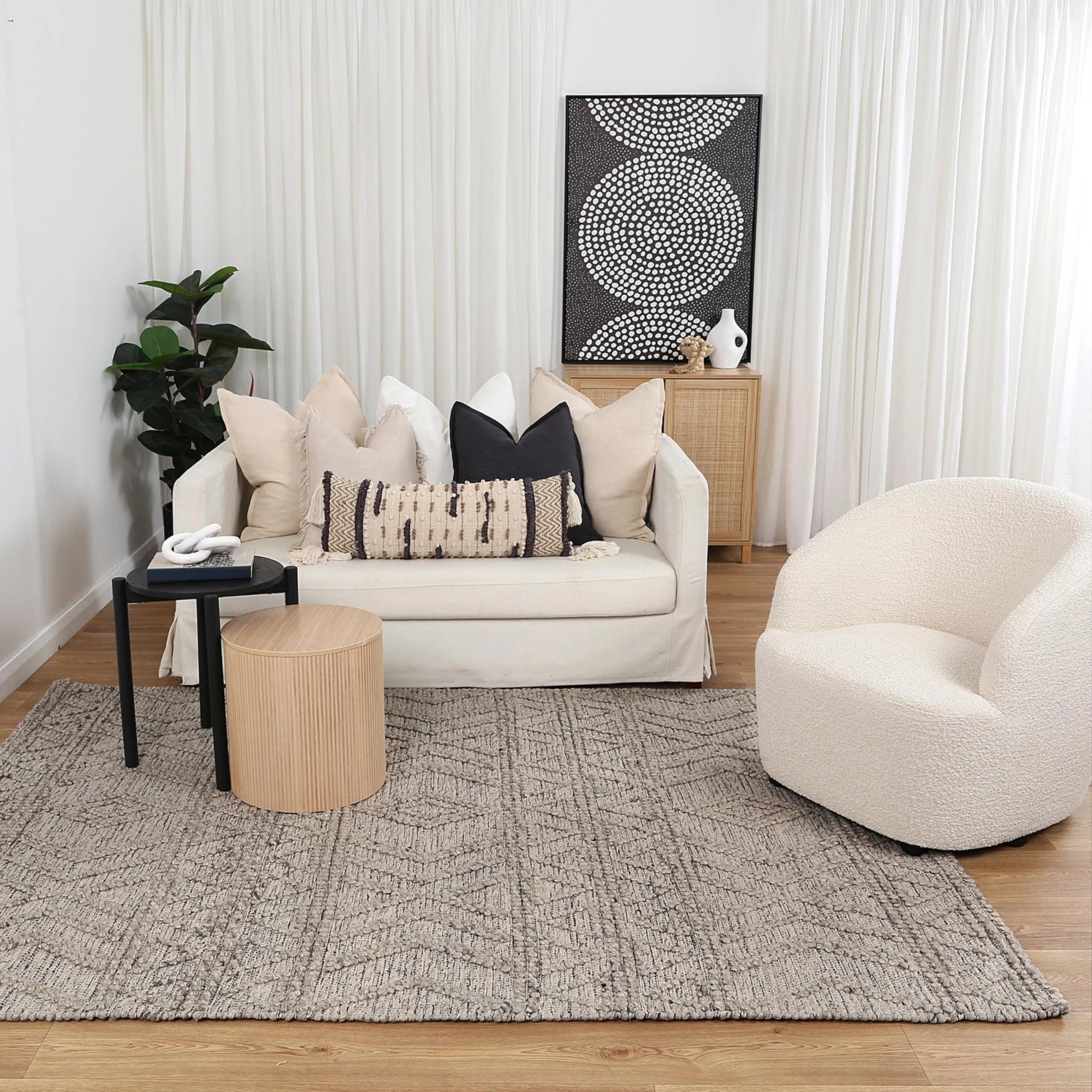 DreamWeaver Wave Scandinavian Lattice Rug, Lattice Ash