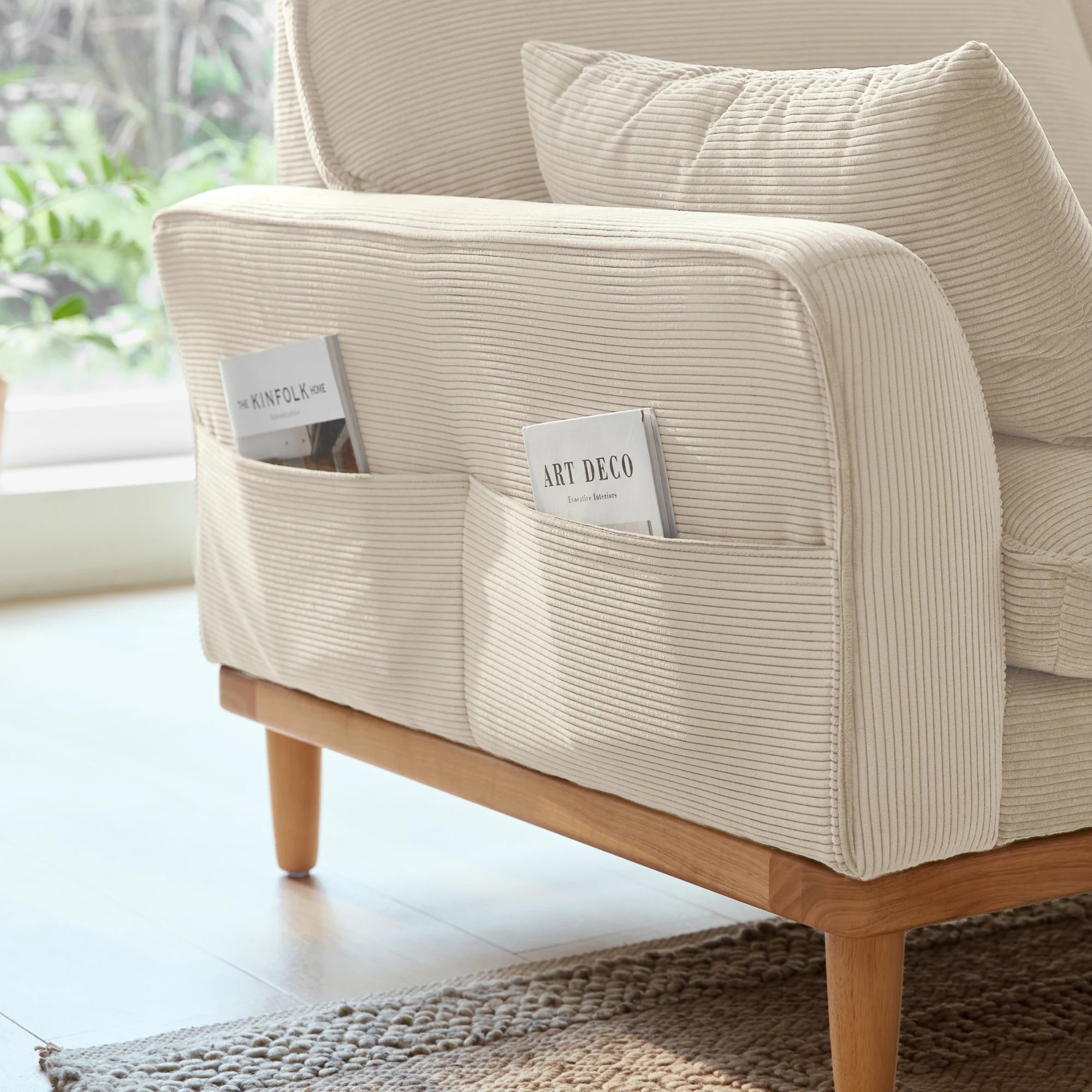 Linspire Moss 1-Seater Sofa, Neutral White & Natural Wood