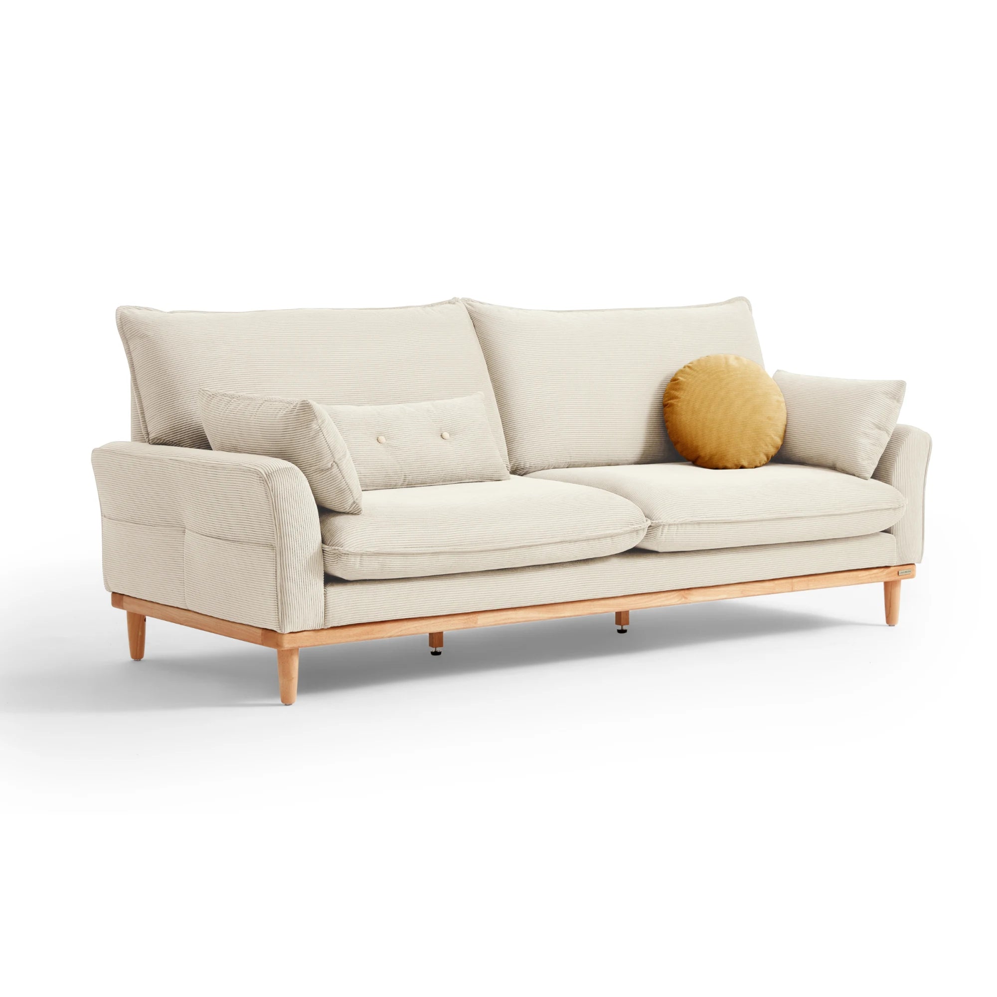 Linspire Moss 3-Seater Sofa, Neutral White & Natural Wood