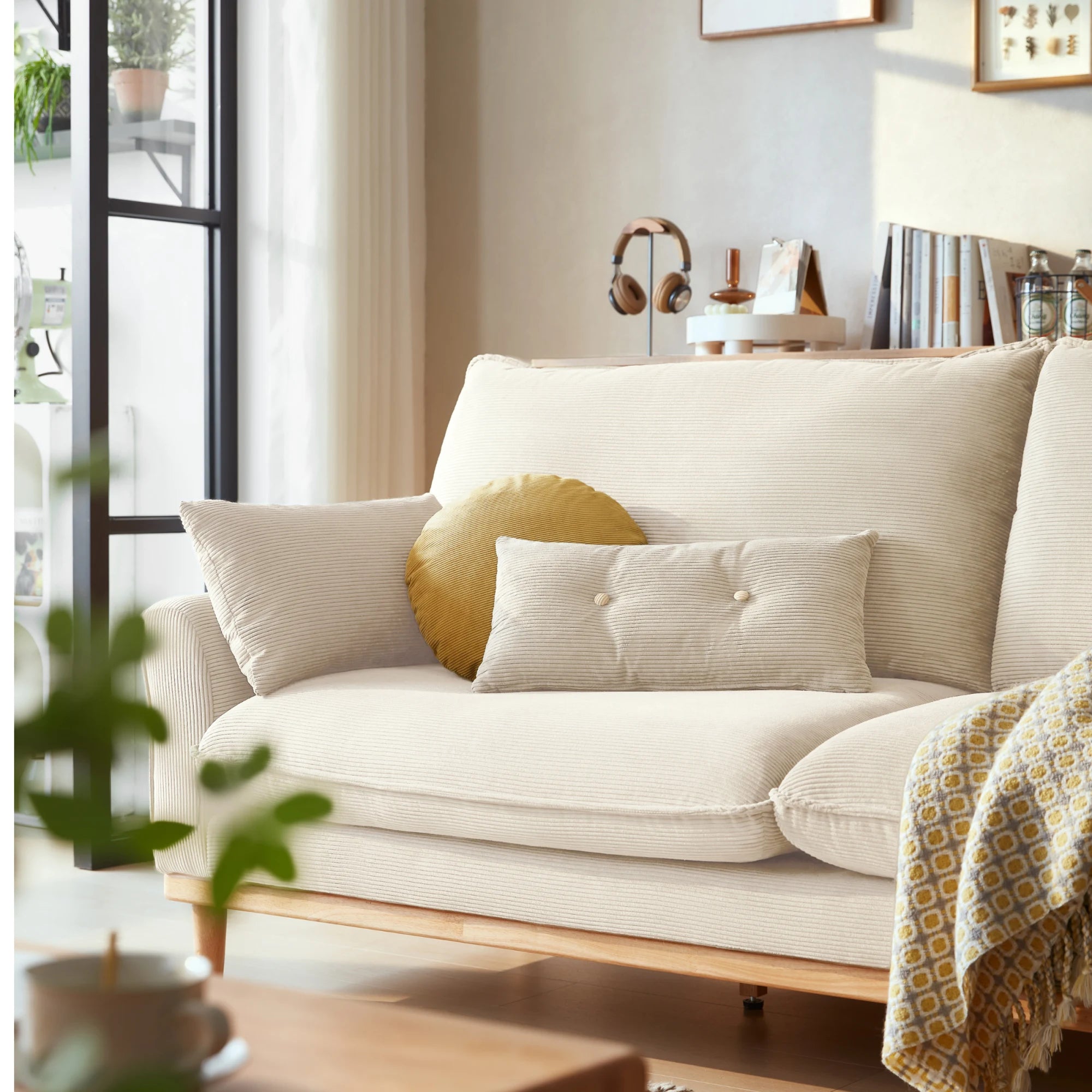 Linspire Moss 3-Seater Sofa, Neutral White & Natural Wood