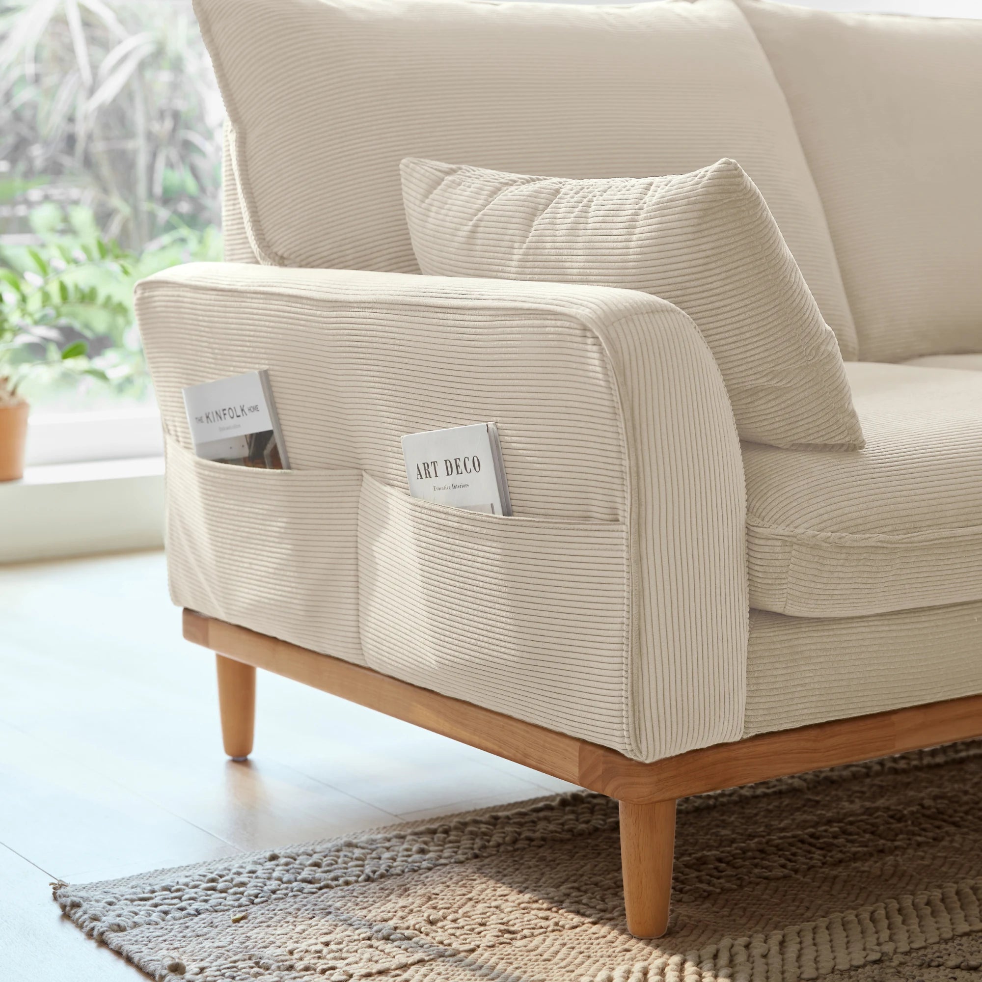 Linspire Moss 3-Seater Sofa, Neutral White & Natural Wood