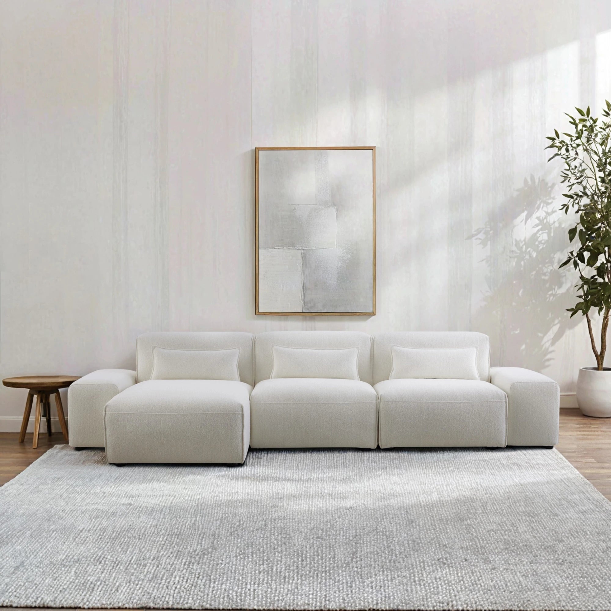 MODE Bravo 4.5-Seater Modular Sofa with Chaise & Arm, Boucle, Creamy White
