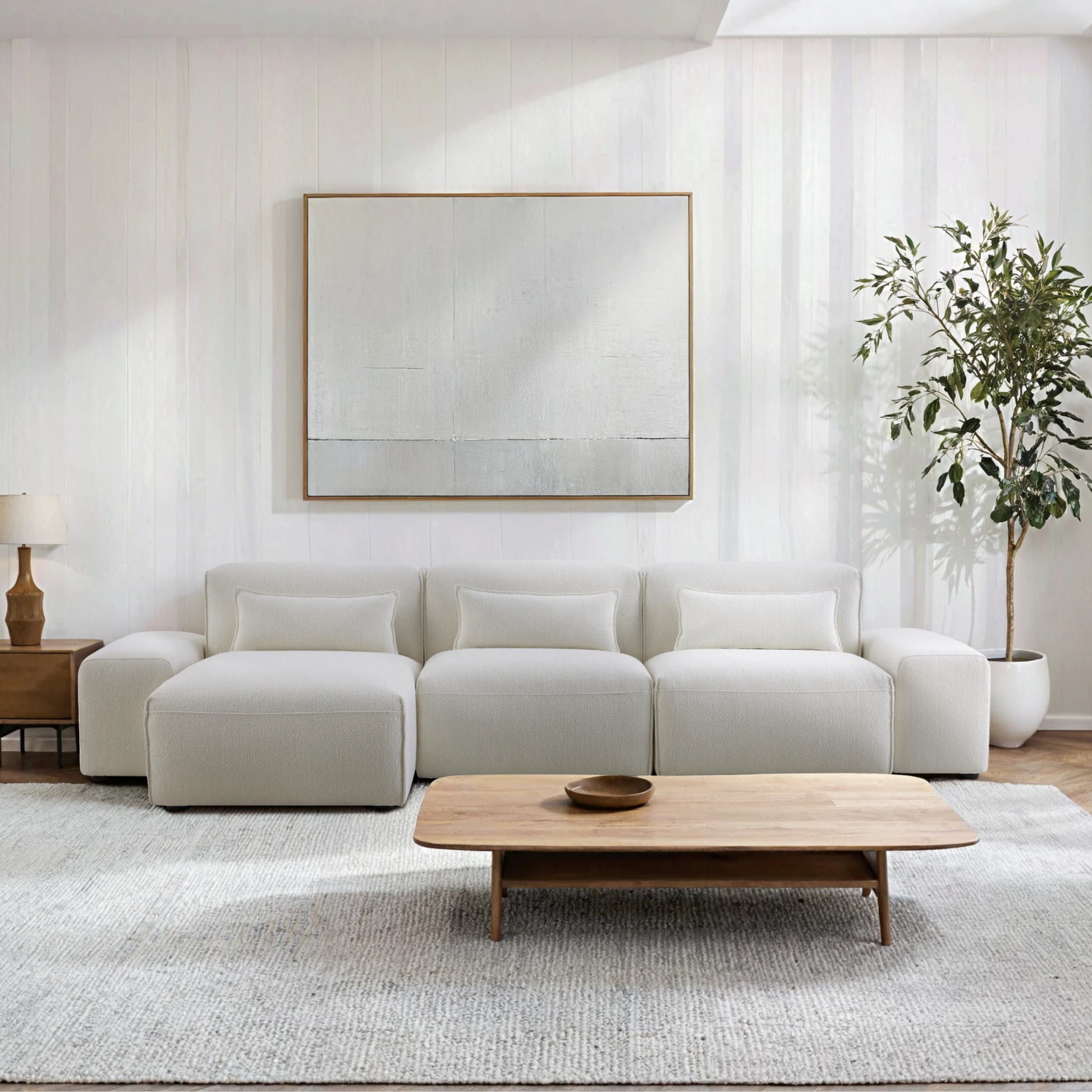 MODE Bravo 4.5-Seater Modular Sofa with Chaise & Arm, Boucle, Creamy White