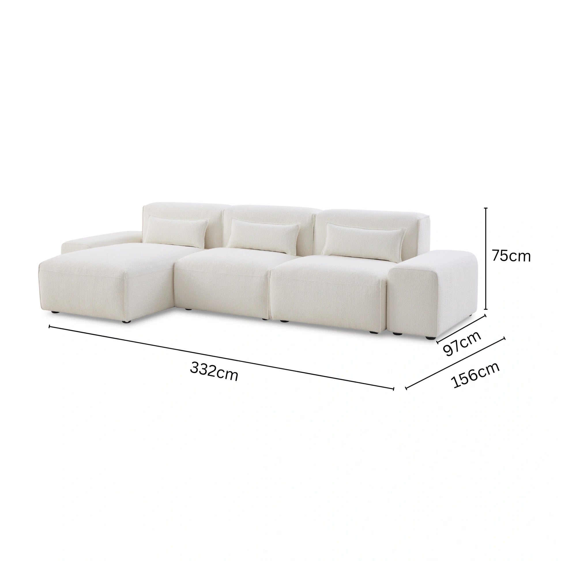 MODE Bravo 4.5-Seater Modular Sofa with Chaise & Arm, Boucle, Creamy White
