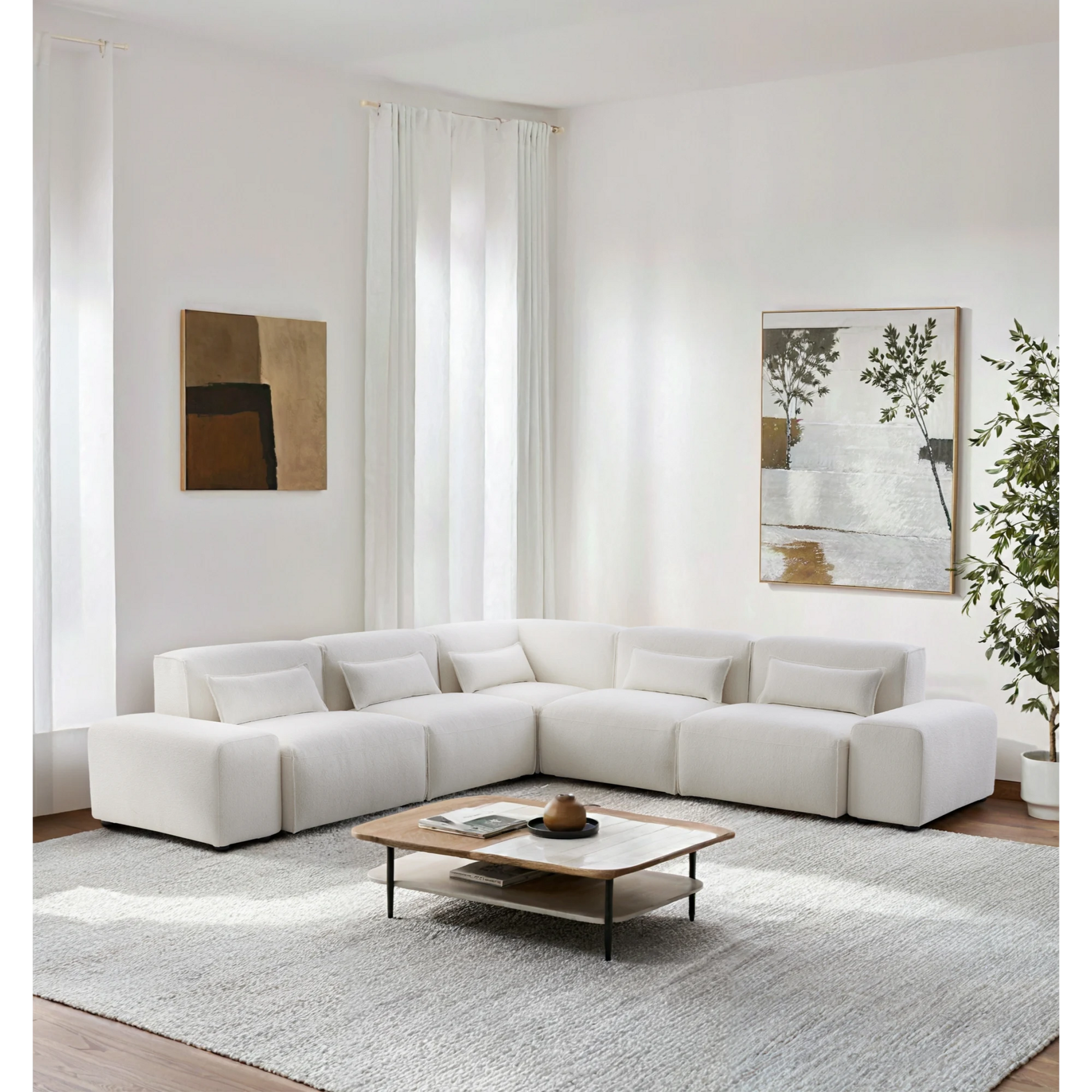 MODE Bravo 5-Seater Modular Corner Sofa with Arm, Boucle, Creamy White