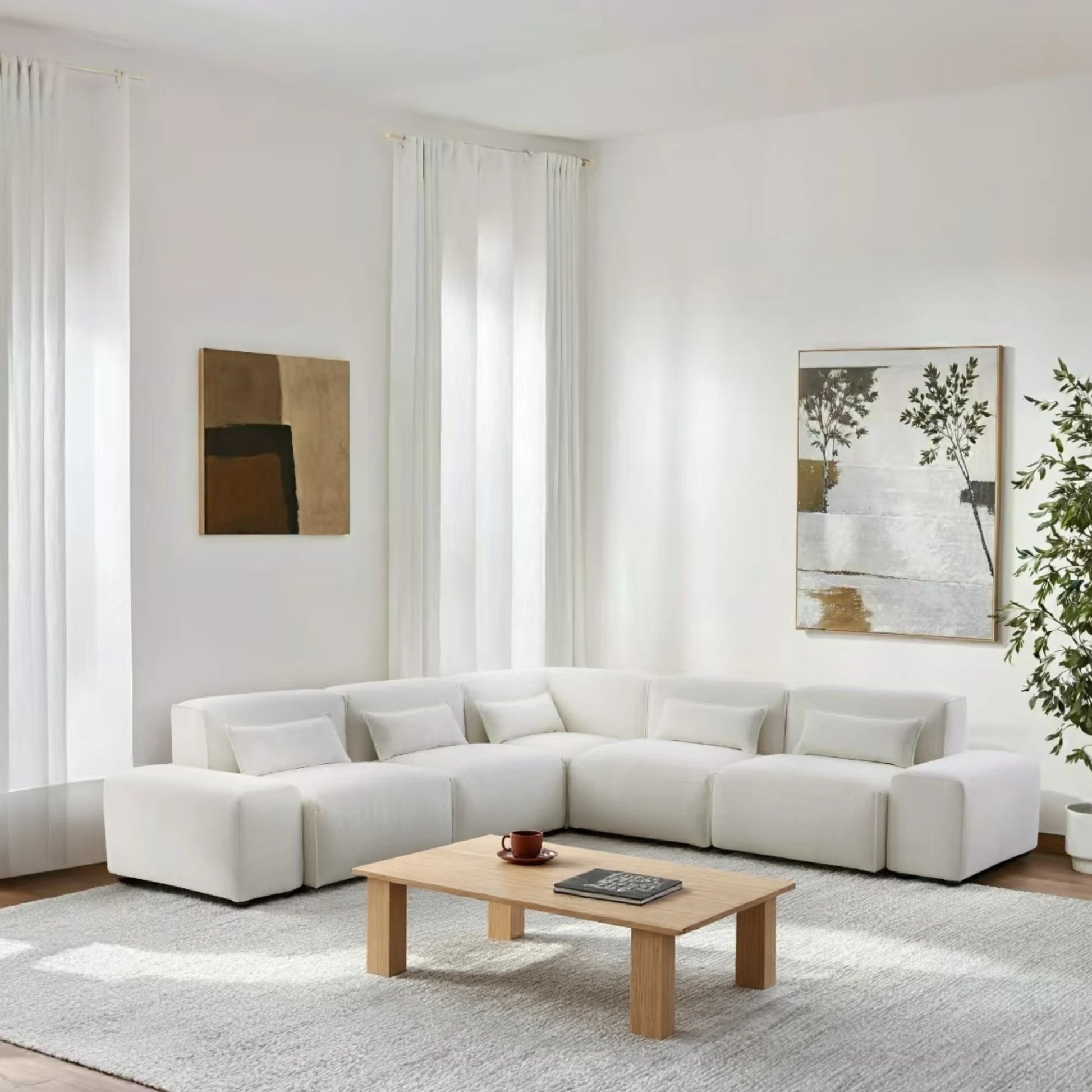 MODE Bravo 5-Seater Modular Corner Sofa with Arm, Boucle, Creamy White