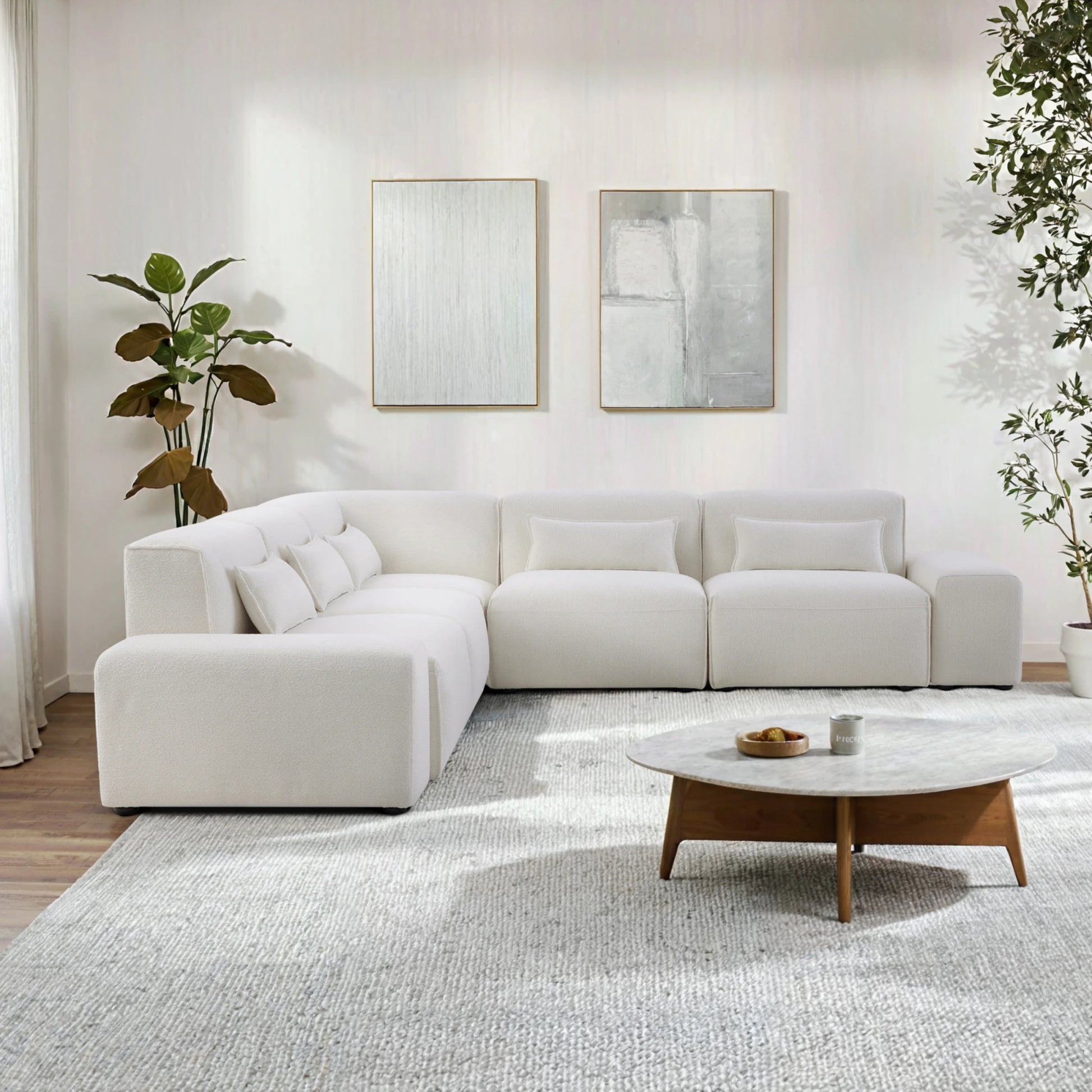 MODE Bravo 5-Seater Modular Corner Sofa with Arm, Boucle, Creamy White