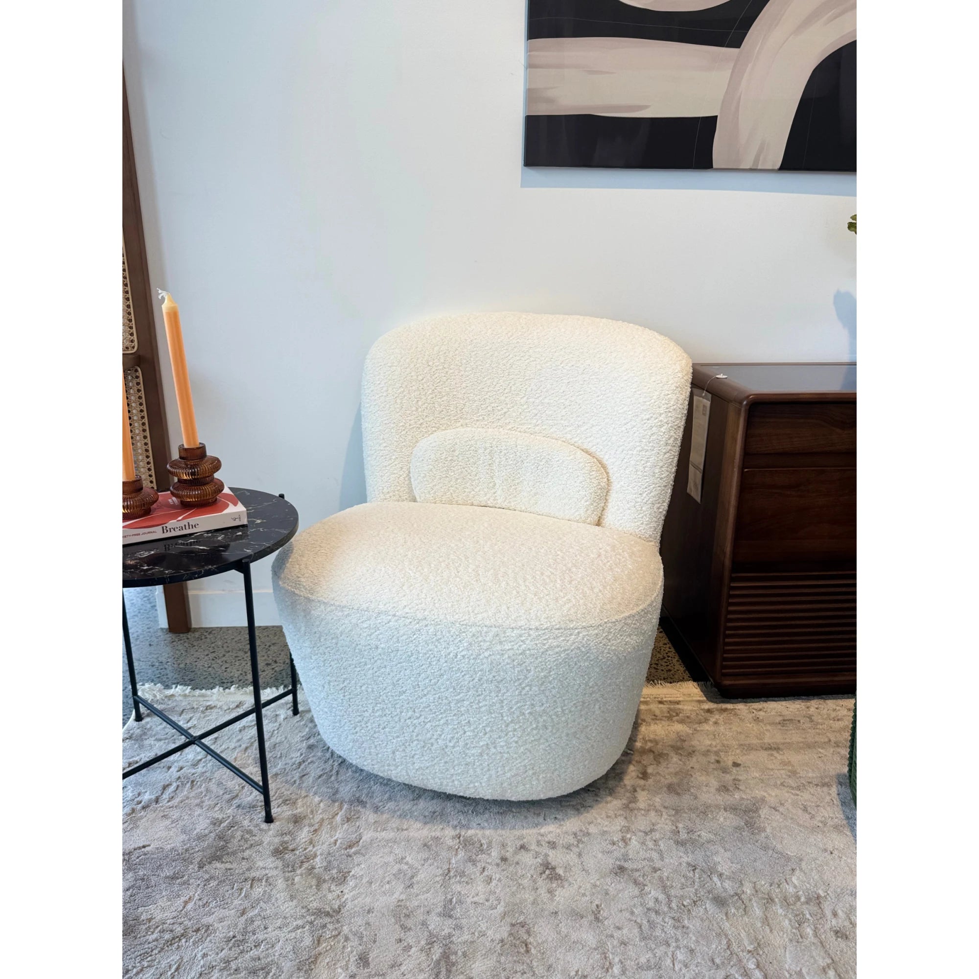 MODE Domi Boucle Swivel Chair, Pearly White