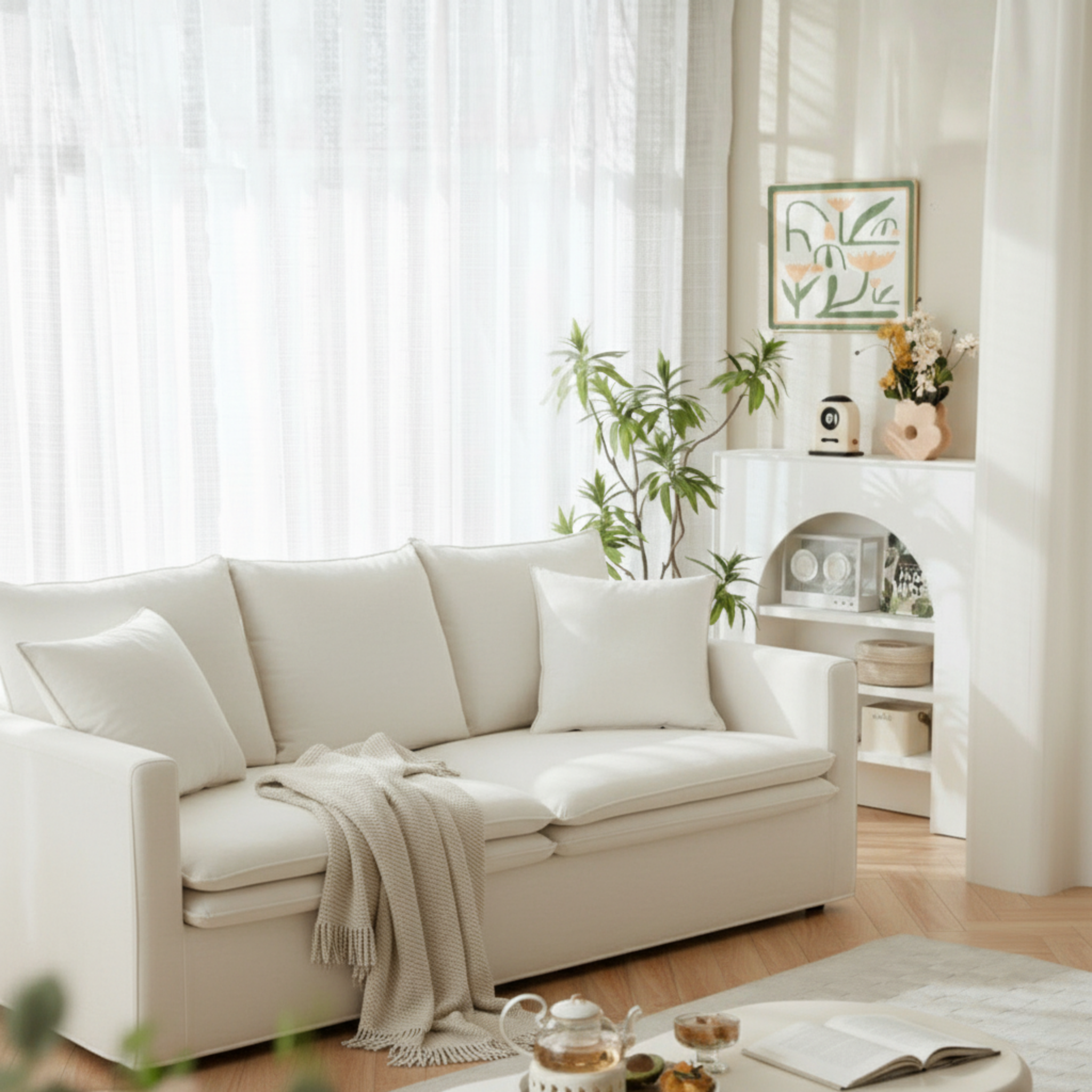 MODE Crepes 2.5-Seater Linen Sofa, Off-White