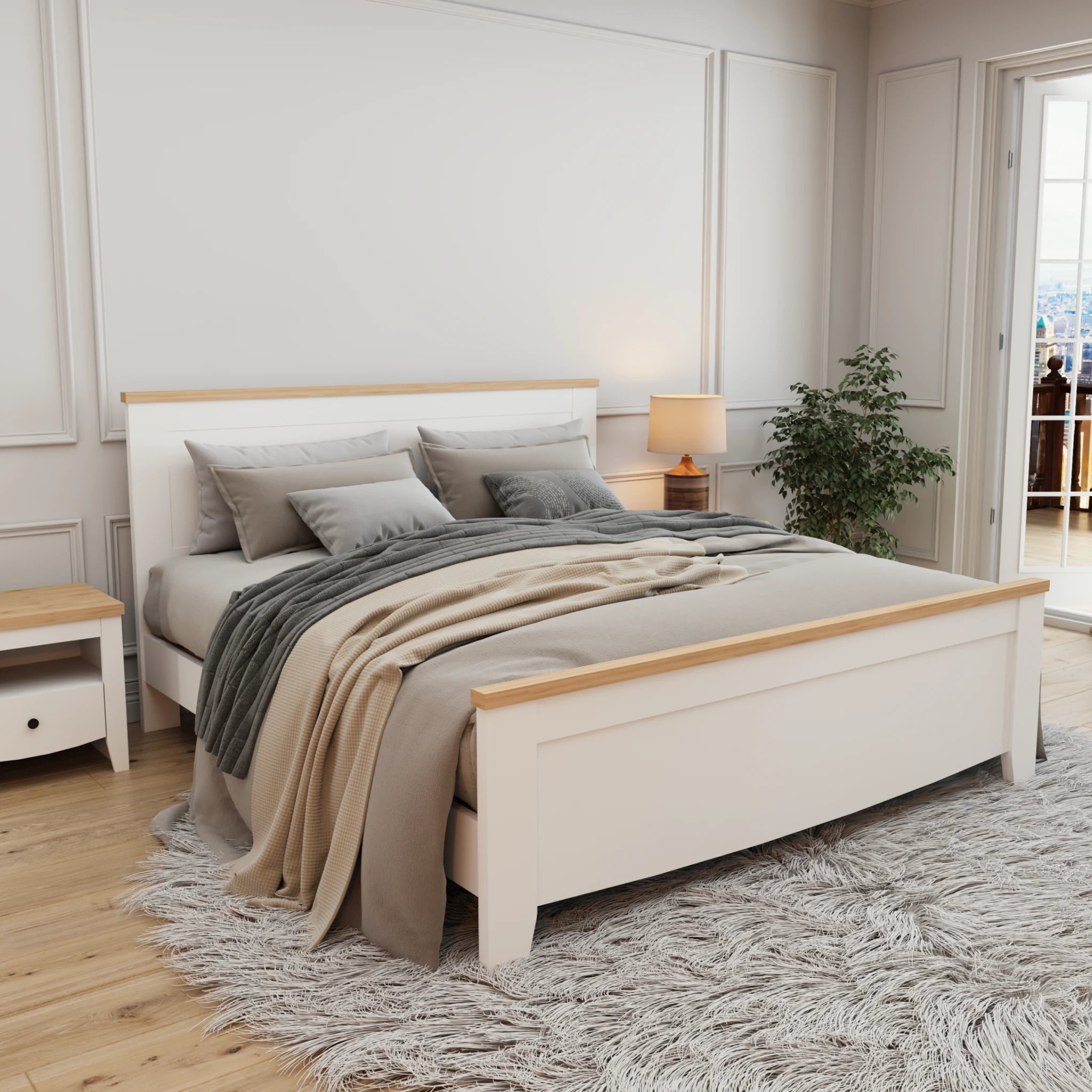 Loft Hampton Bed Frame, Creamy White, Natural Wood