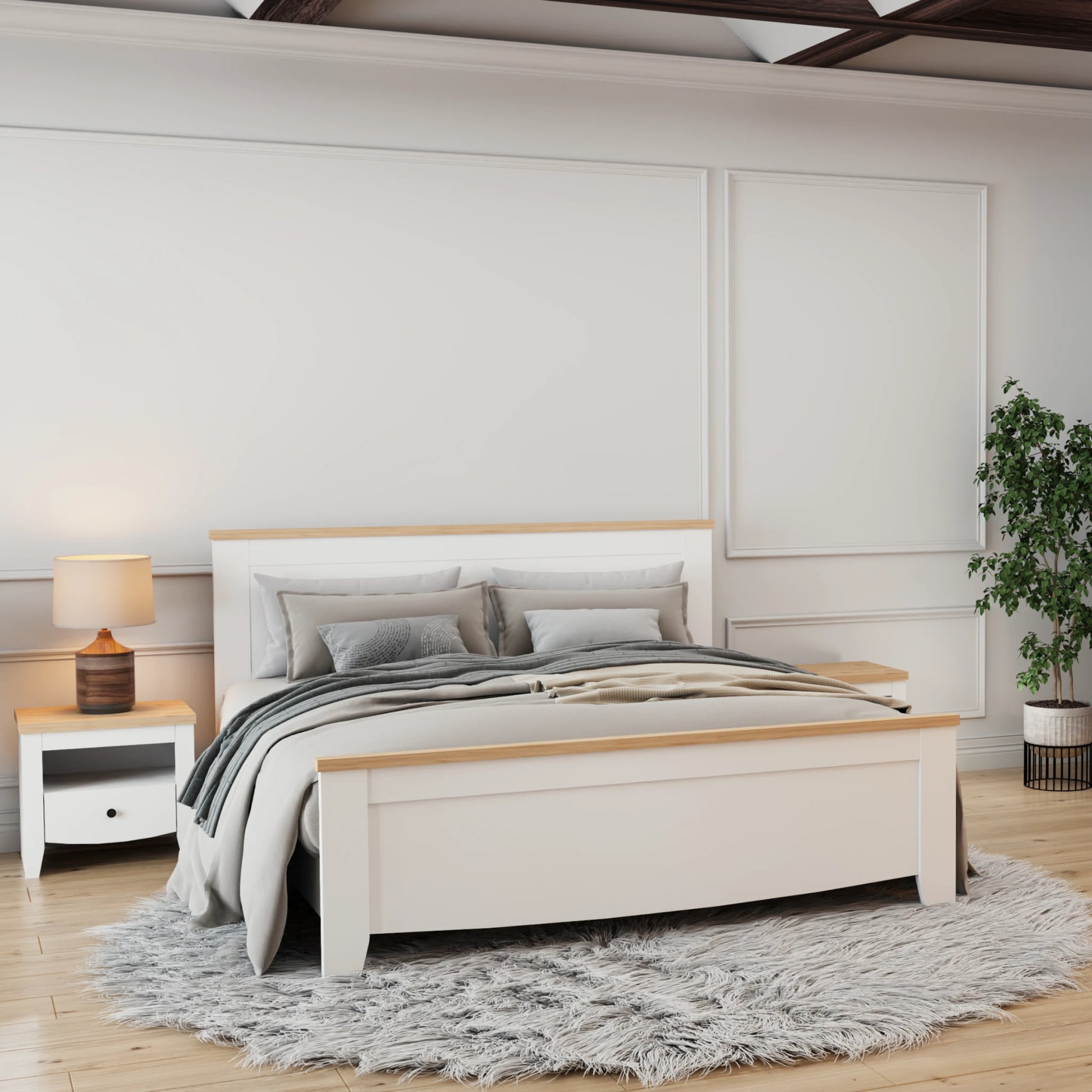 Loft Hampton Bed Frame, Creamy White, Natural Wood