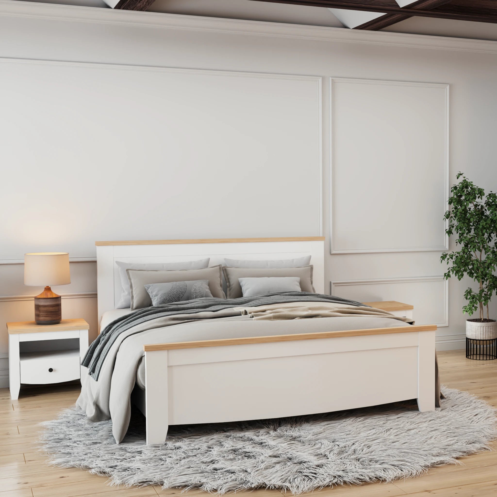 Loft Hampton Bed Frame, Creamy White, Natural Wood