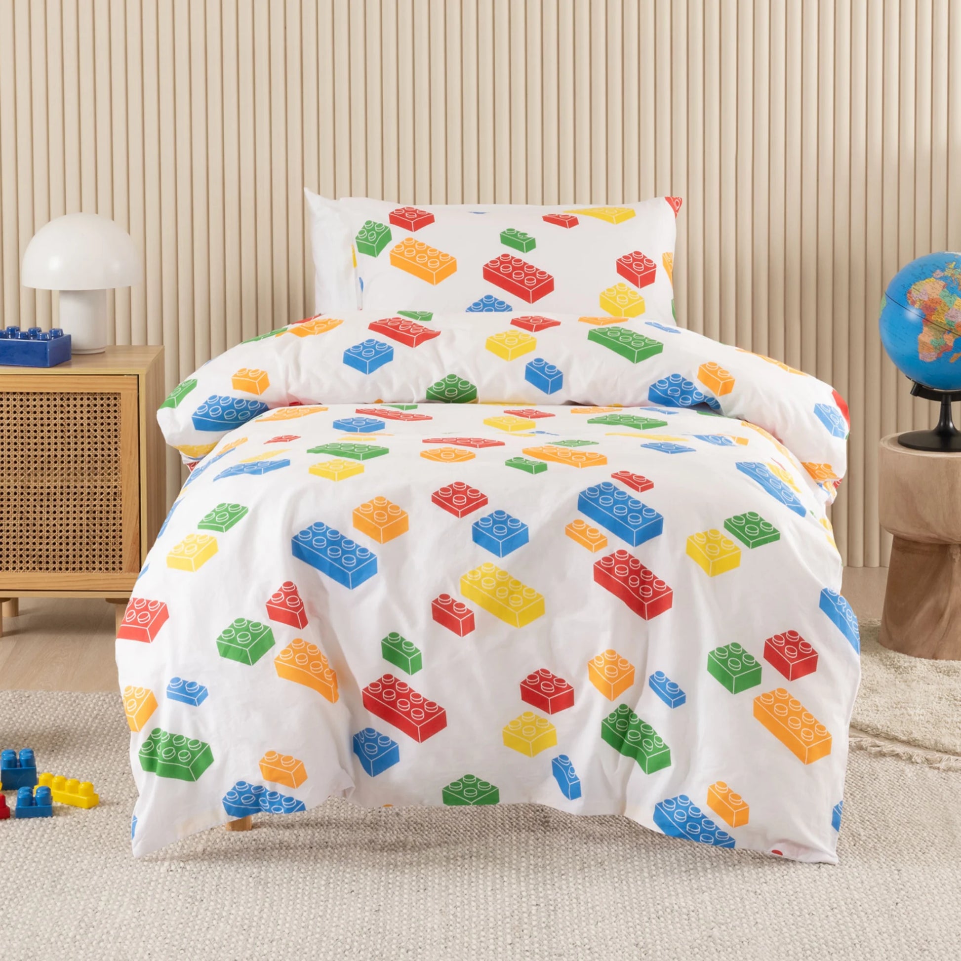 SQUIGGLES Block Party Duvet Cover Set, White, NZ Single
