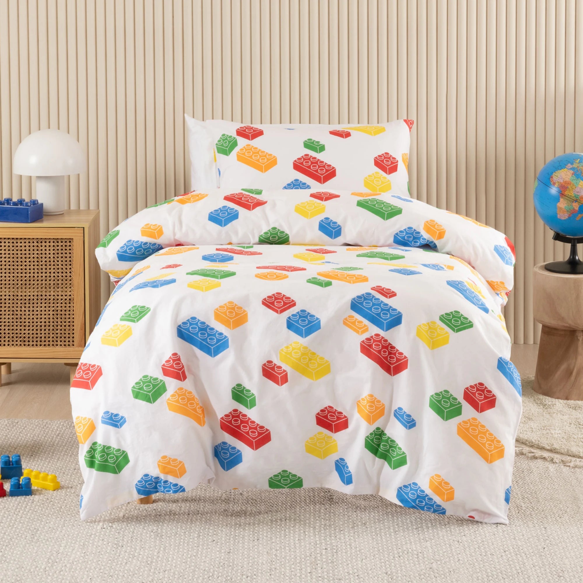 SQUIGGLES Block Party Duvet Cover Set, White, NZ Single