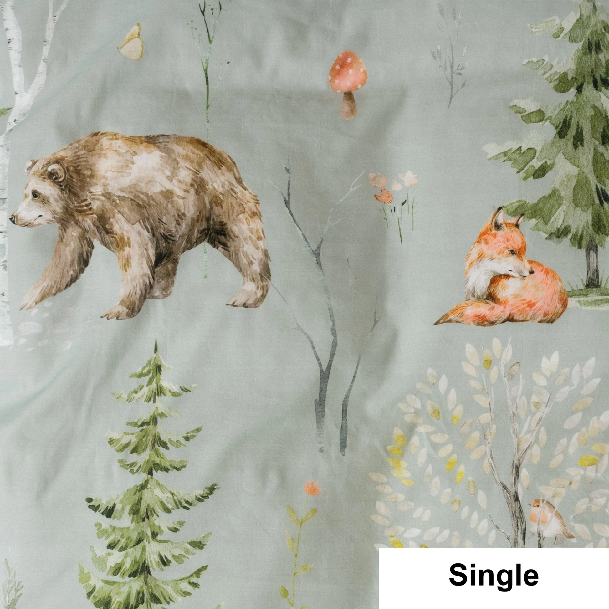 SQUIGGLES Into The Forest Duvet Cover Set, Sage, NZ Single