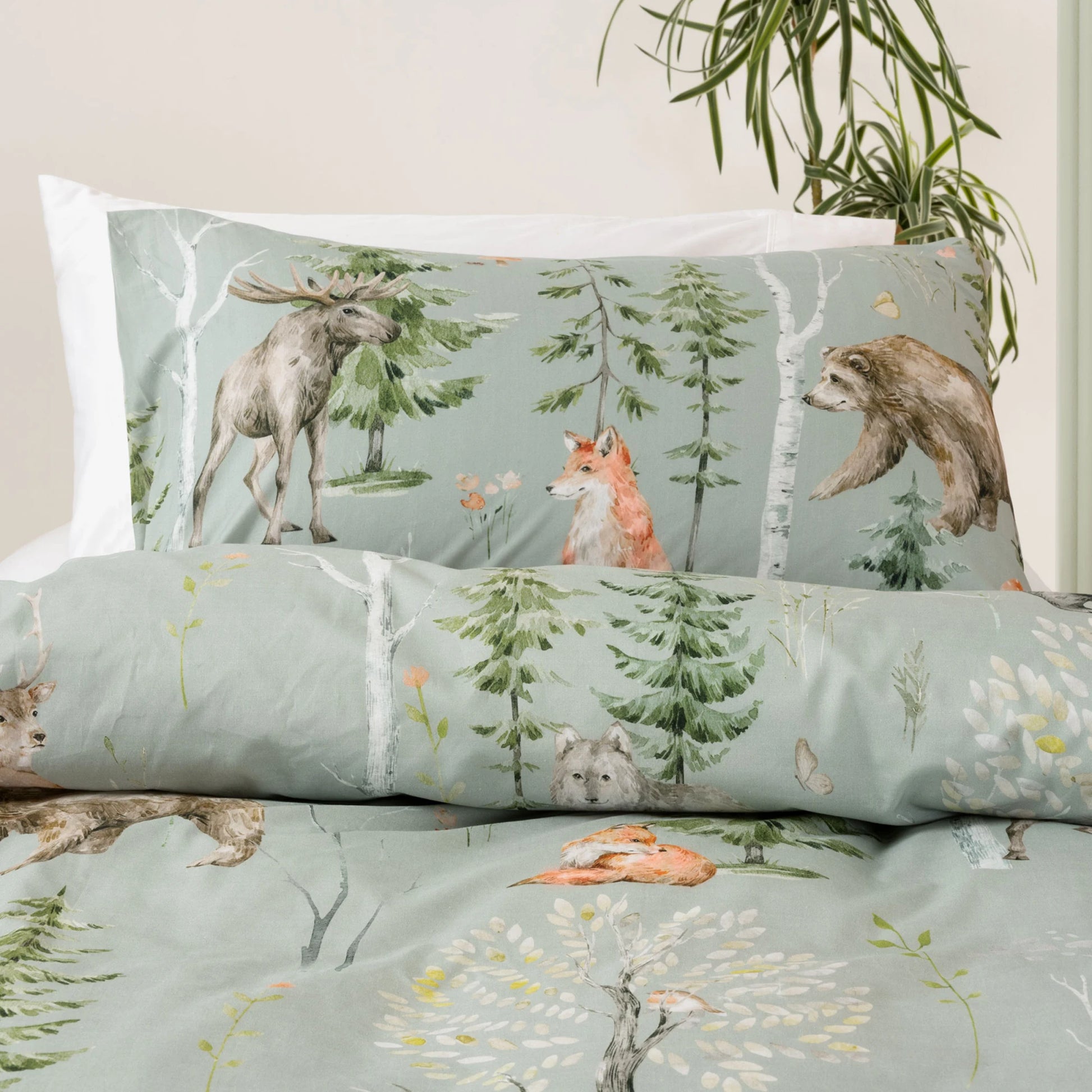SQUIGGLES Into The Forest Duvet Cover Set, Sage, NZ Single