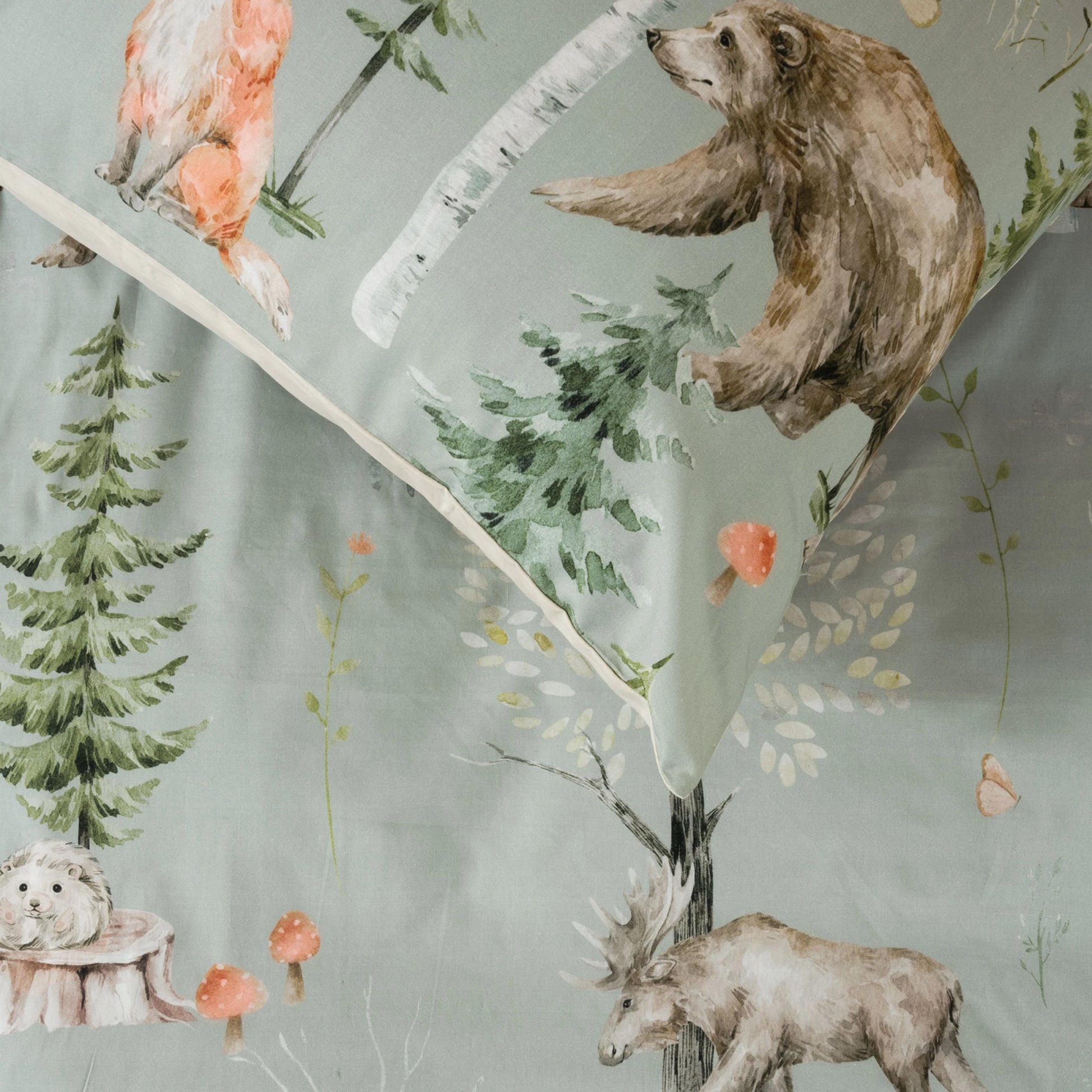 SQUIGGLES Into The Forest Duvet Cover Set, Sage, NZ Single