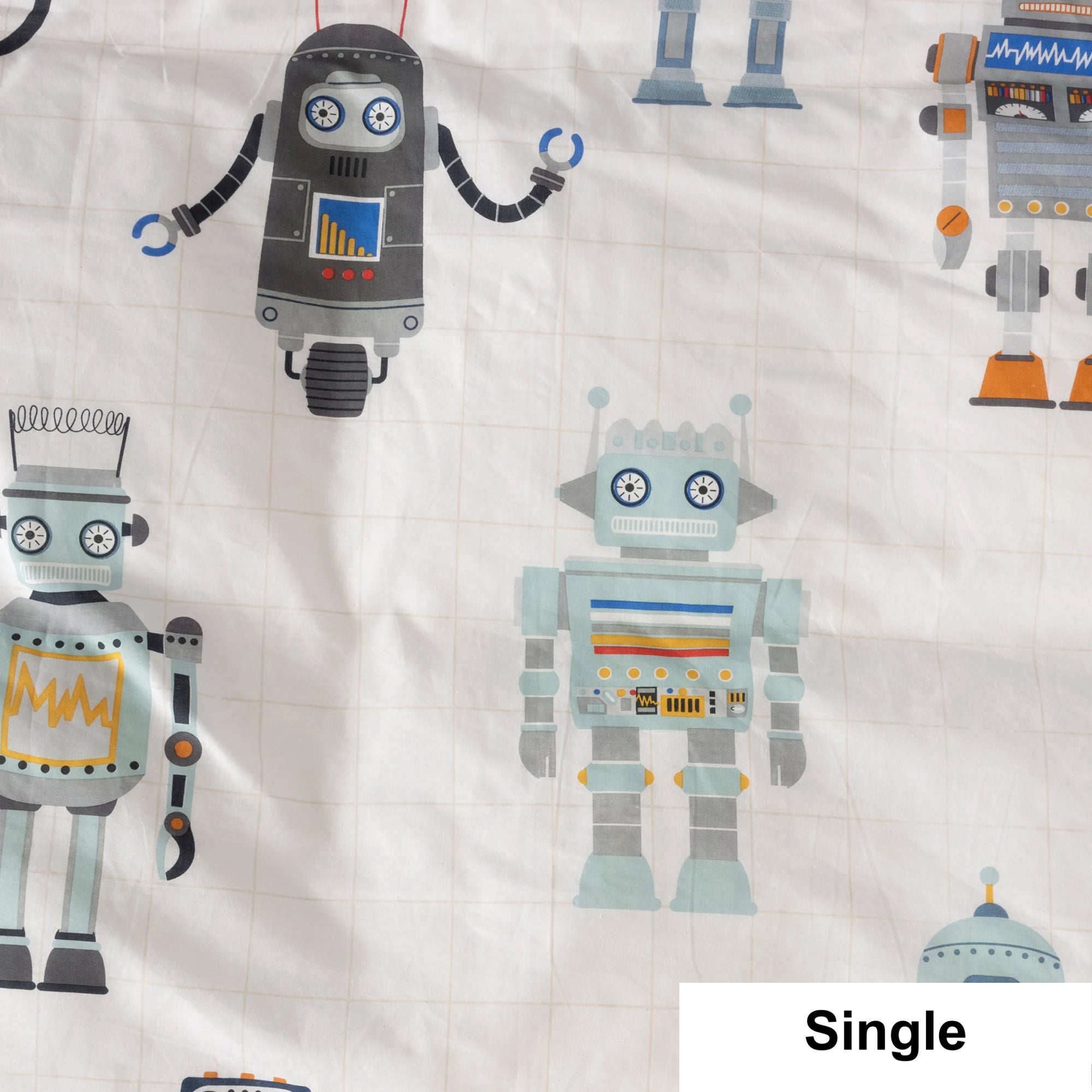 SQUIGGLES Retro Robot Duvet Cover Set, Multi-Colour, NZ Single