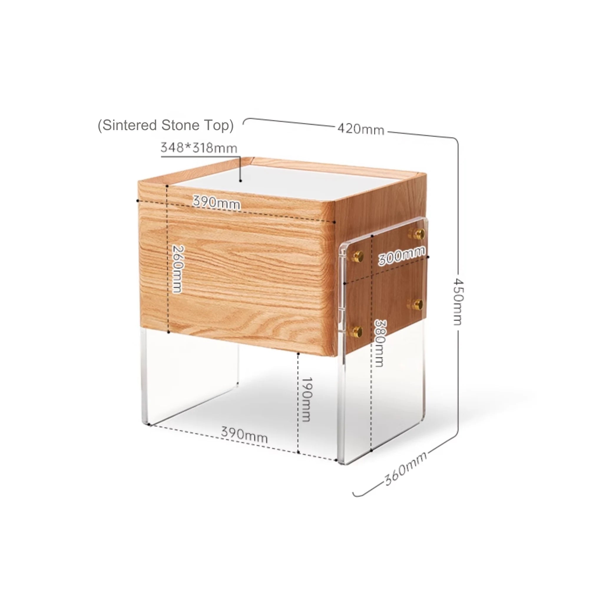 Solidwood Elvora Bedside Table with Sintered Stone Top