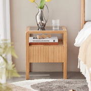 Solidwood Korlin Bedside Table with Glass Top