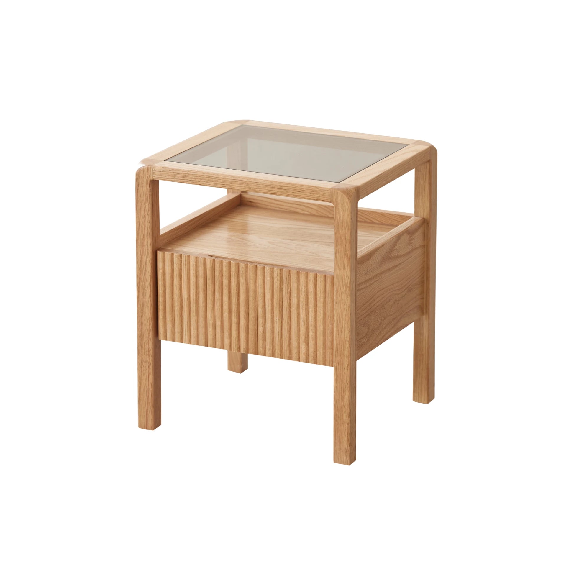 Solidwood Korlin Bedside Table with Glass Top