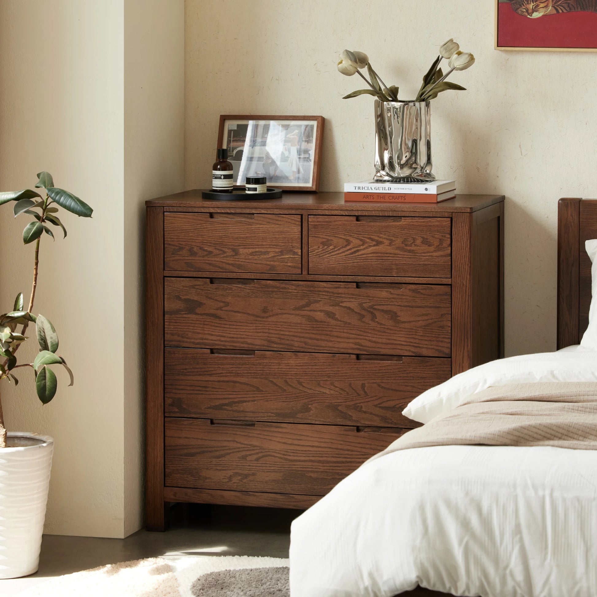 Solidwood Norway Chest of 5 Drawers, 95x40CM, Dark Wood