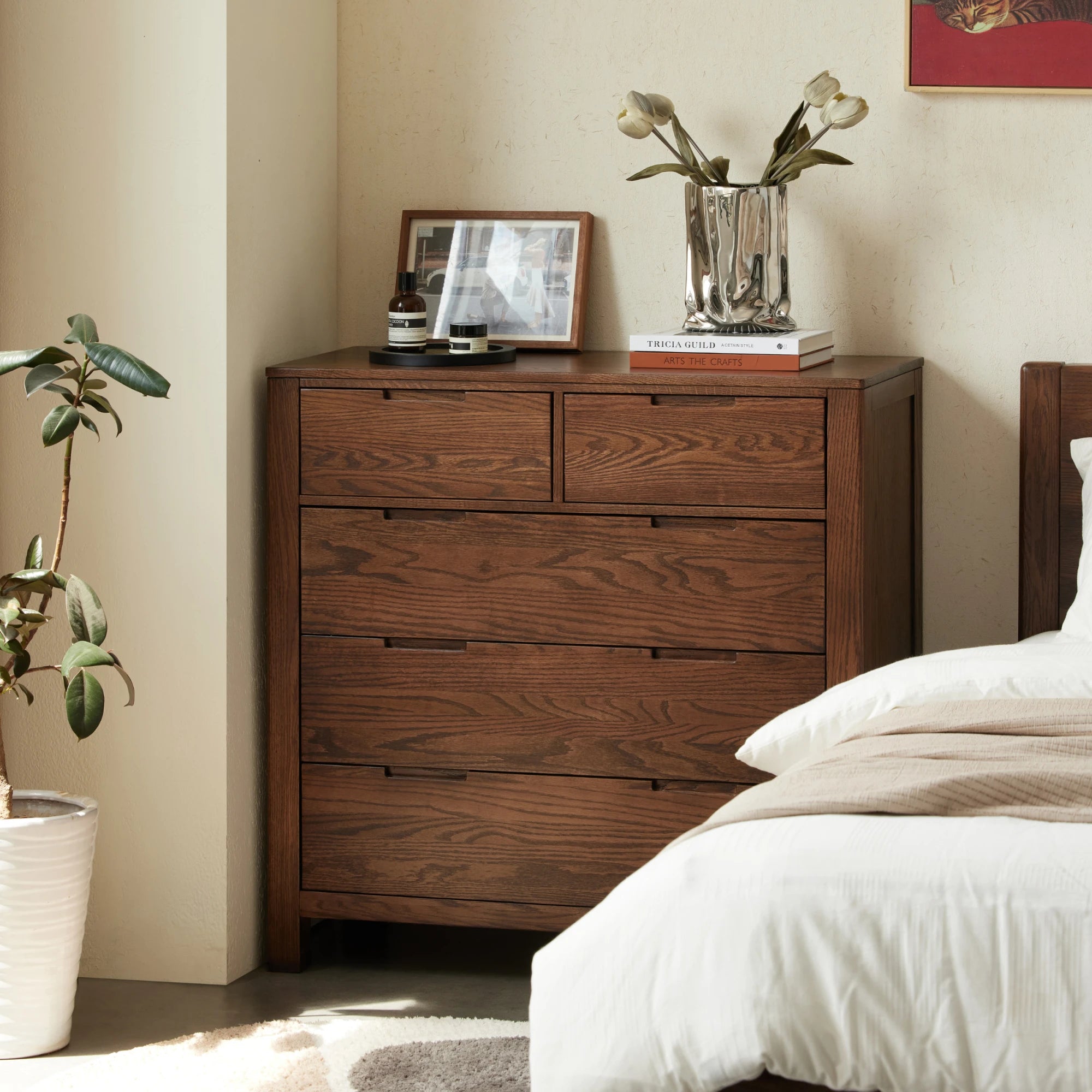 Solidwood Norway Chest of 5 Drawers, 95x40CM, Dark Wood