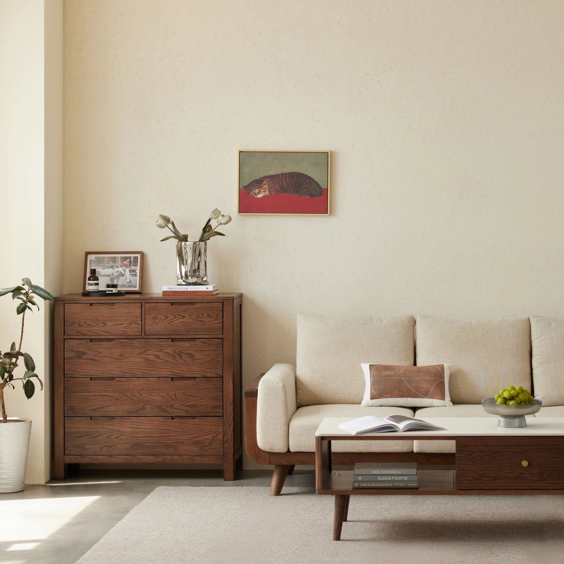 Solidwood Norway Chest of 5 Drawers, 95x40CM, Dark Wood