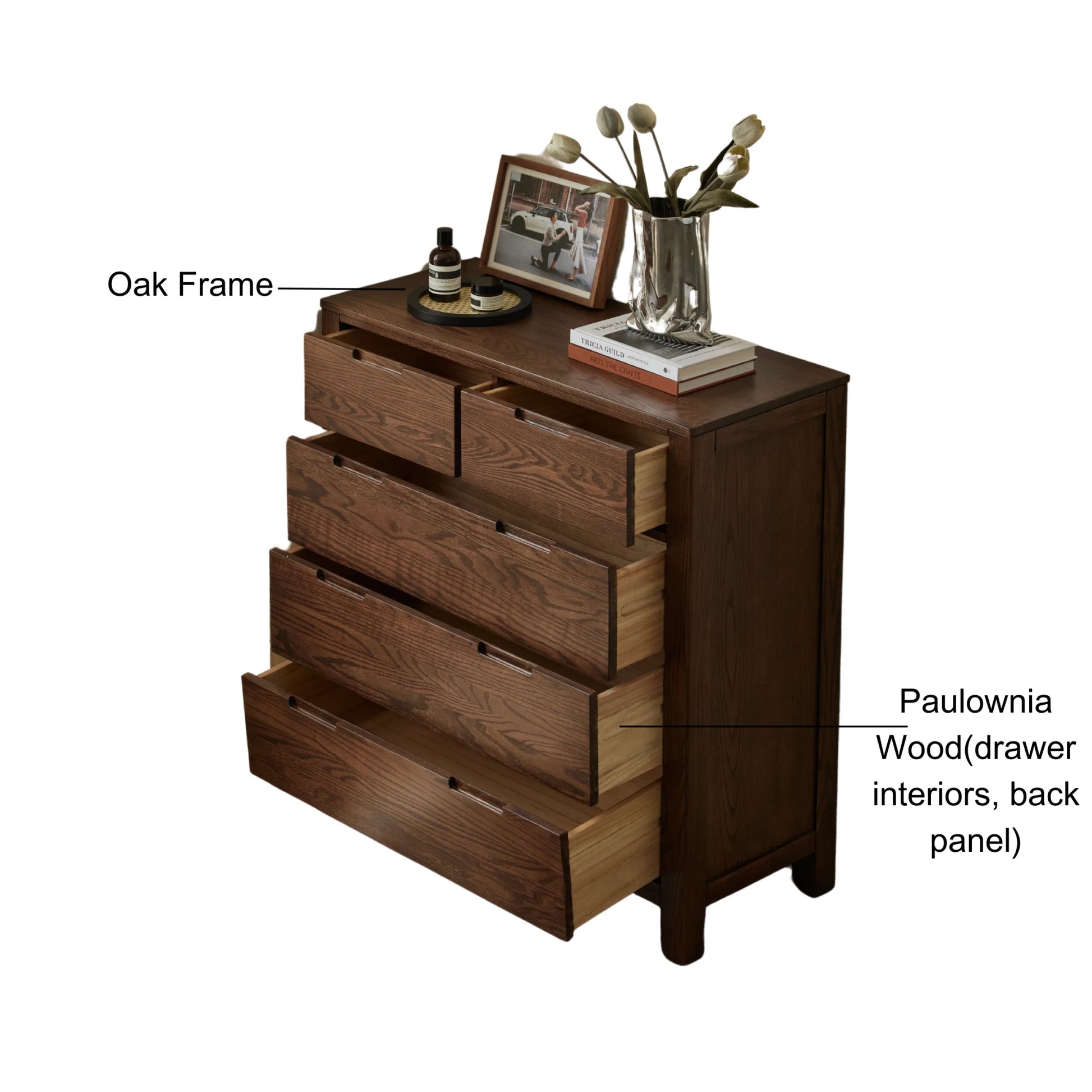 Solidwood Norway Chest of 5 Drawers, 95x40CM, Dark Wood