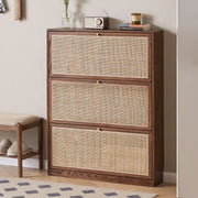 Solidwood Calamo Rattan Shoe Cabinet 88cm, Dark Wood