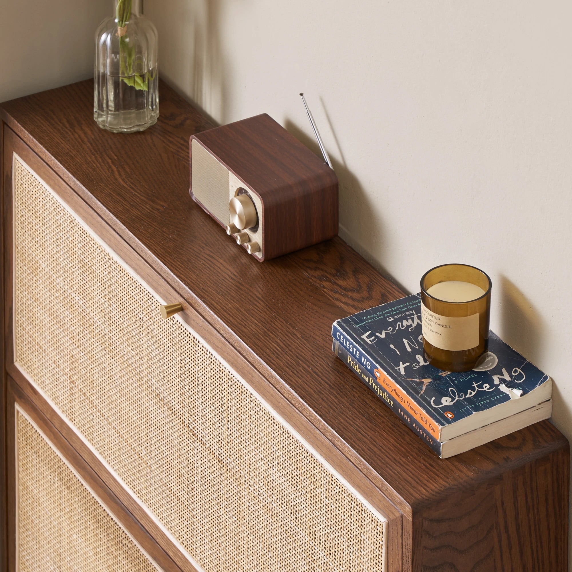 Solidwood Calamo Rattan Shoe Cabinet 88cm, Dark Wood