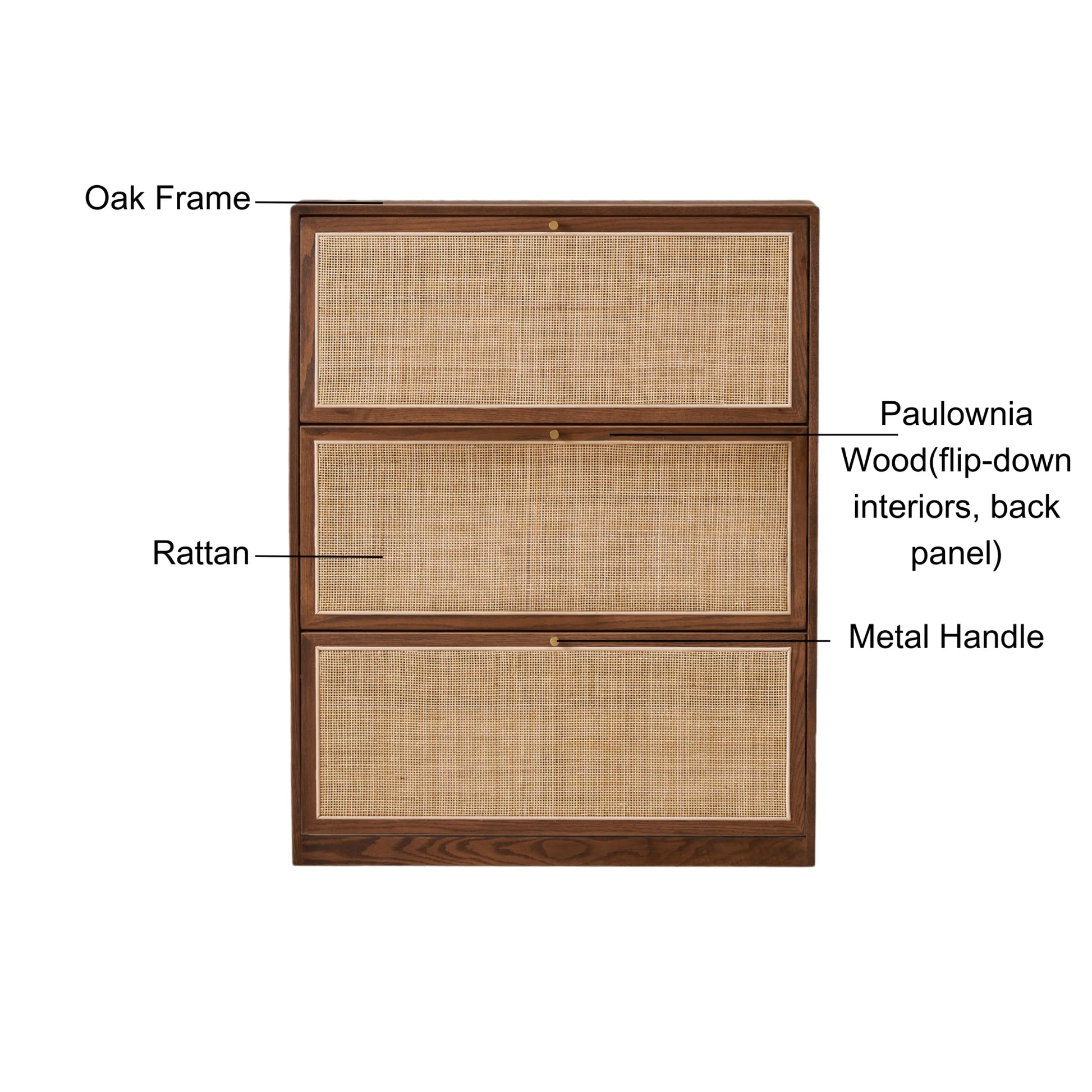 Solidwood Calamo Rattan Shoe Cabinet 88cm, Dark Wood
