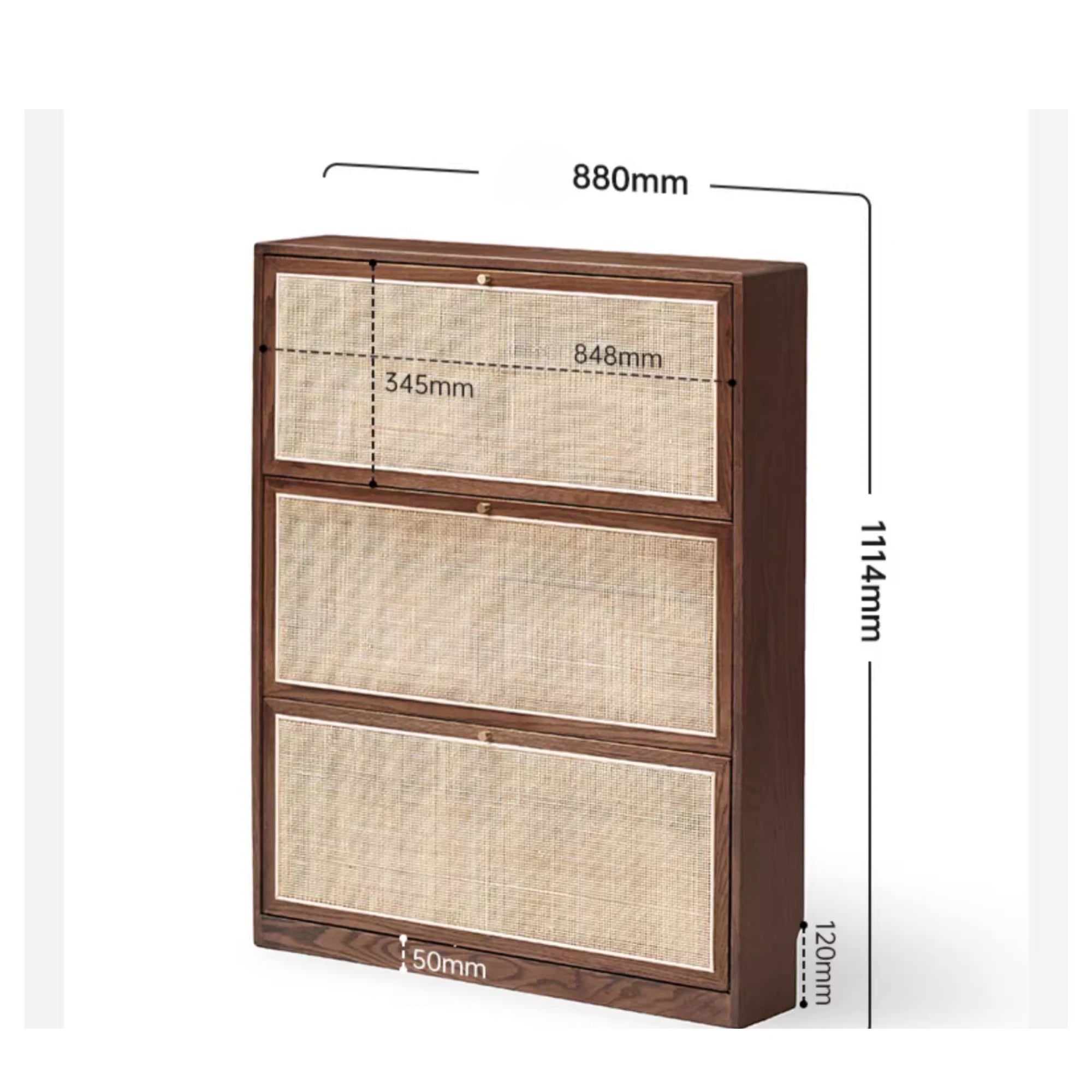 Solidwood Calamo Rattan Shoe Cabinet 88cm, Dark Wood