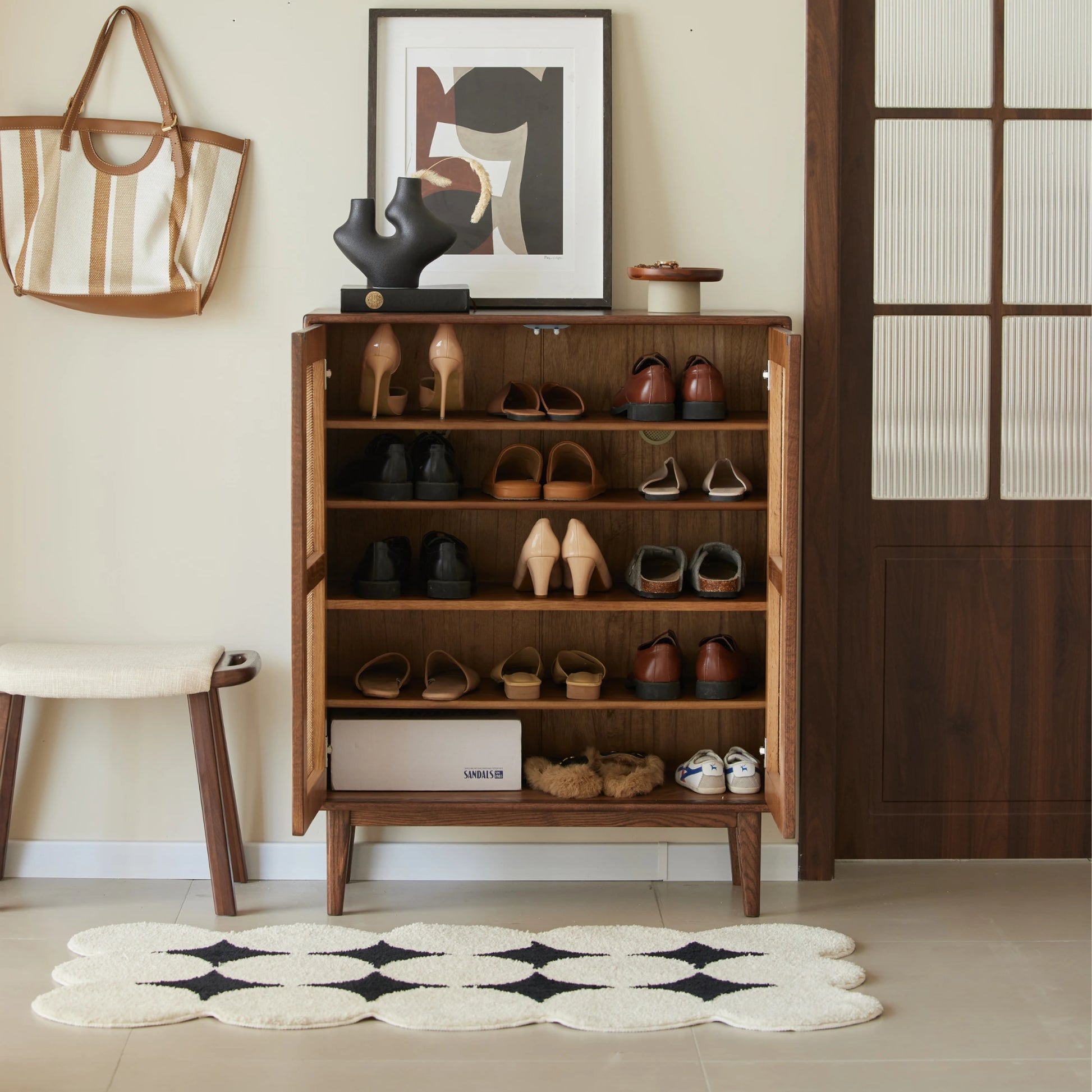 Solidwood Bailey Shoe Cabinet, 80x35cm, Dark Wood