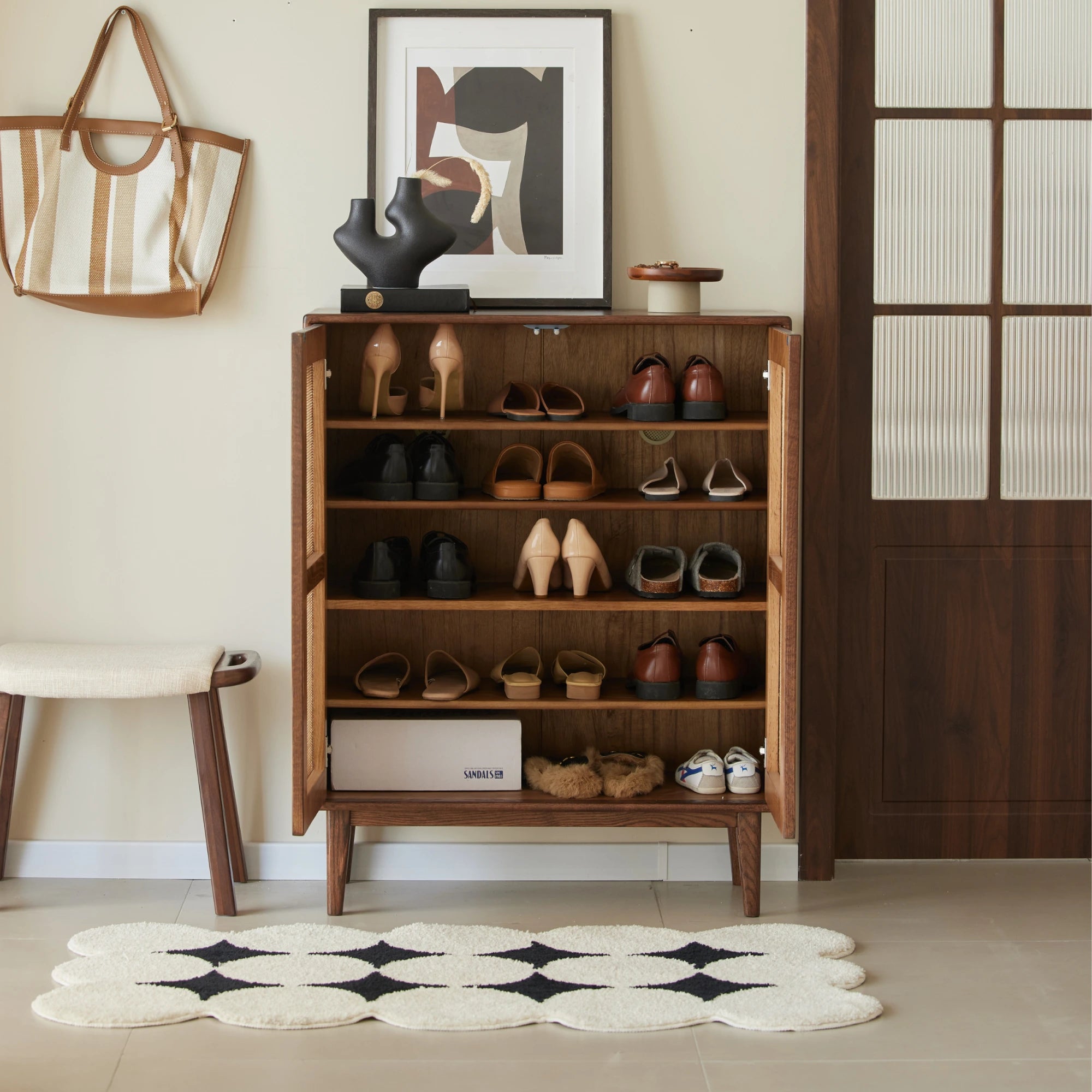 Solidwood Bailey Shoe Cabinet, 80x35cm, Dark Wood