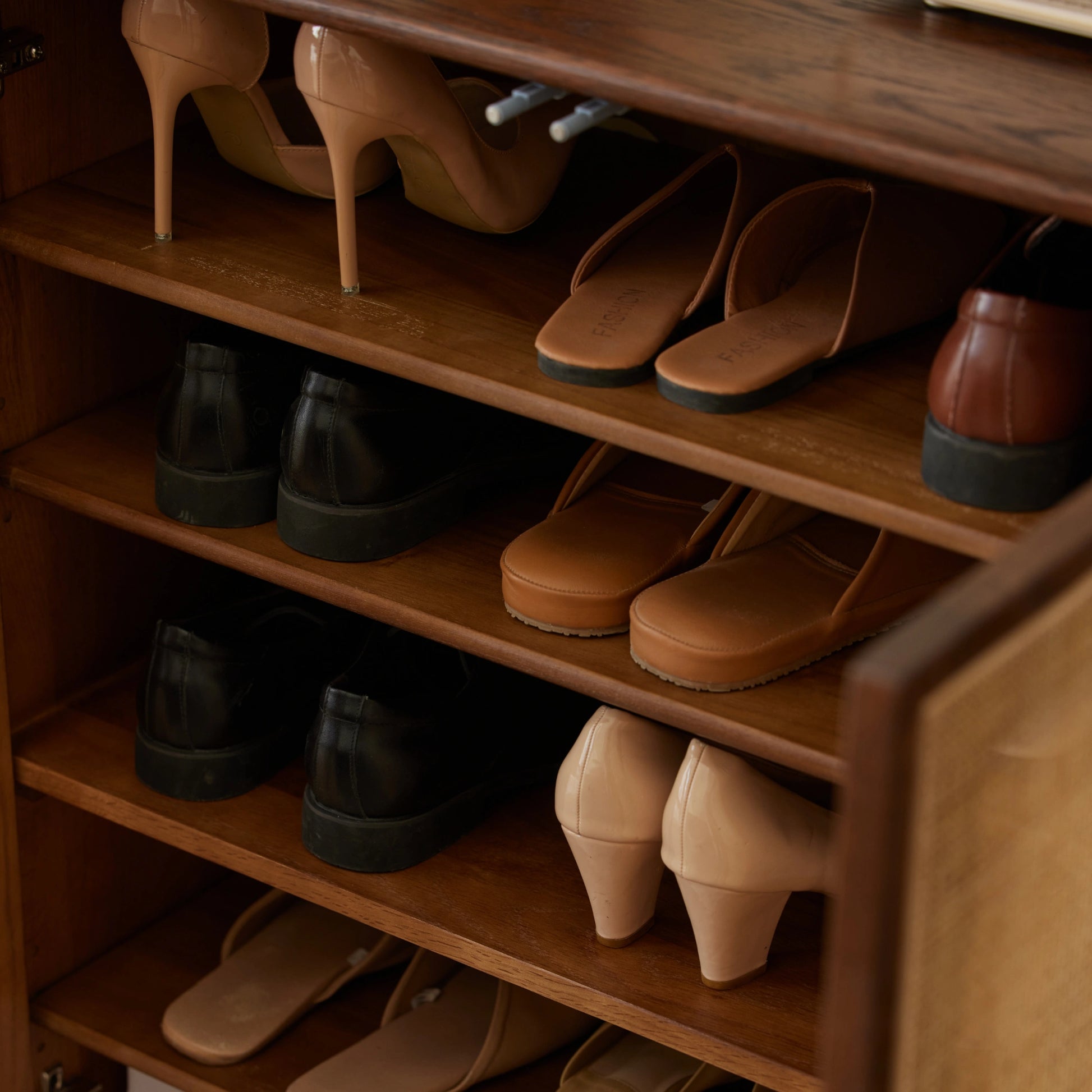Solidwood Bailey Shoe Cabinet, 80x35cm, Dark Wood