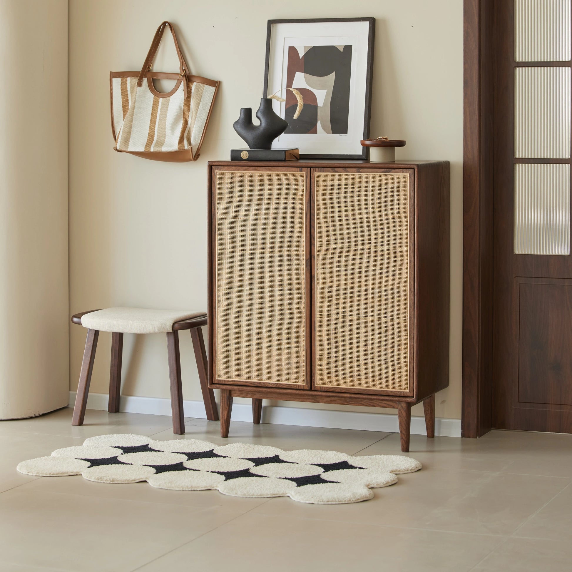Solidwood Bailey Shoe Cabinet, 80x35cm, Dark Wood