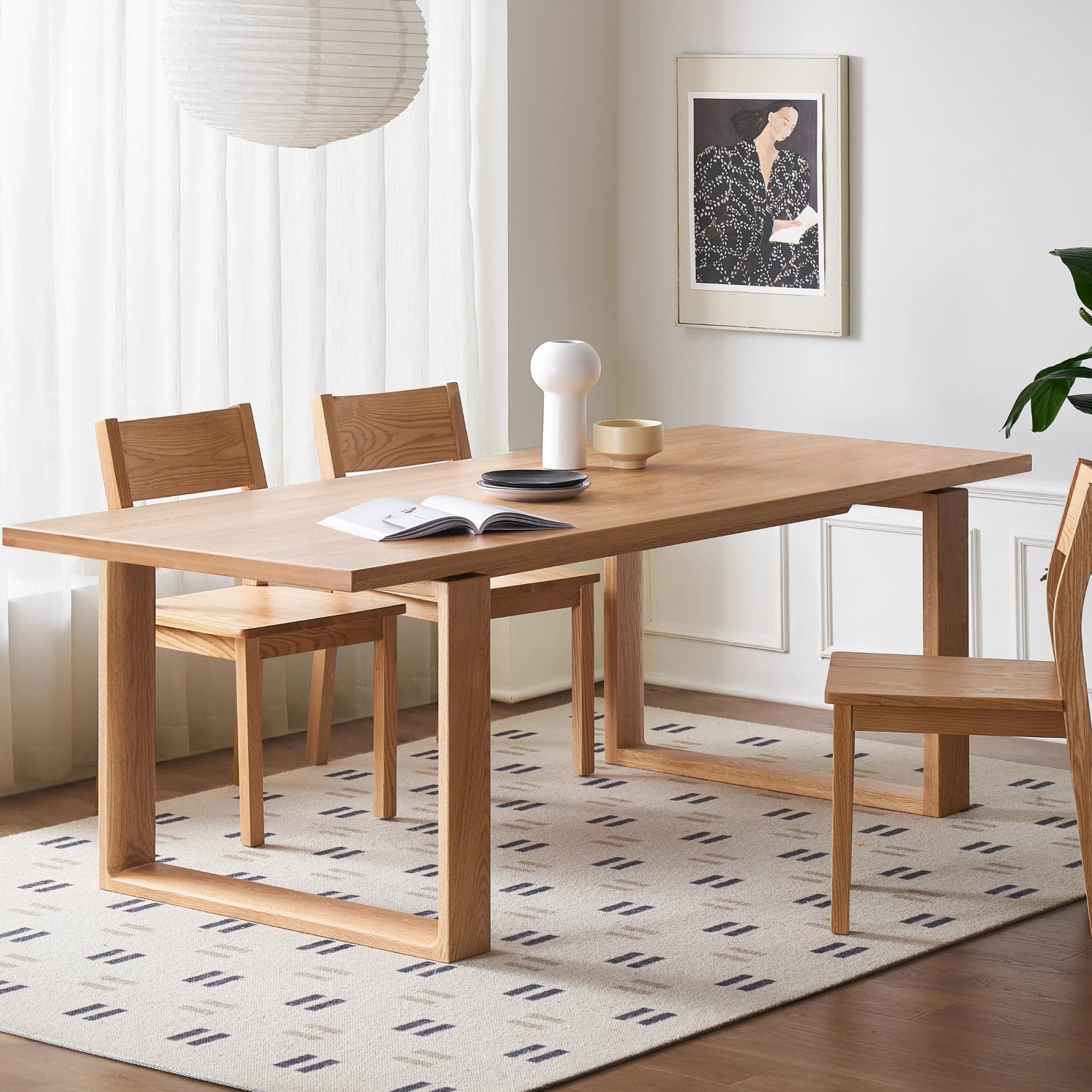 Solidwood Hemura Dining Table With Trestle Base, Natural Wood