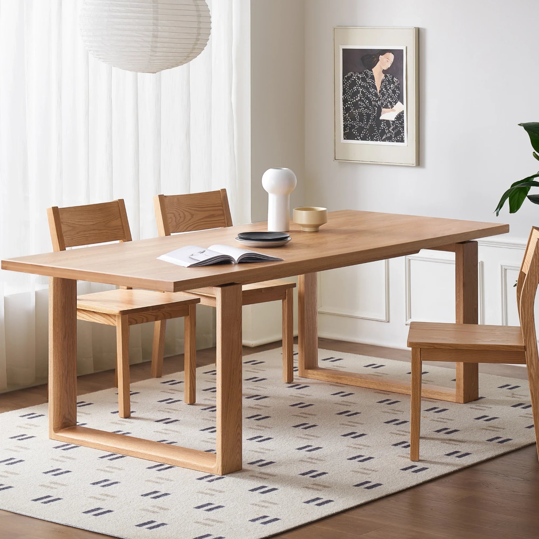 Solidwood Hemura Dining Table With Trestle Base, Natural Wood