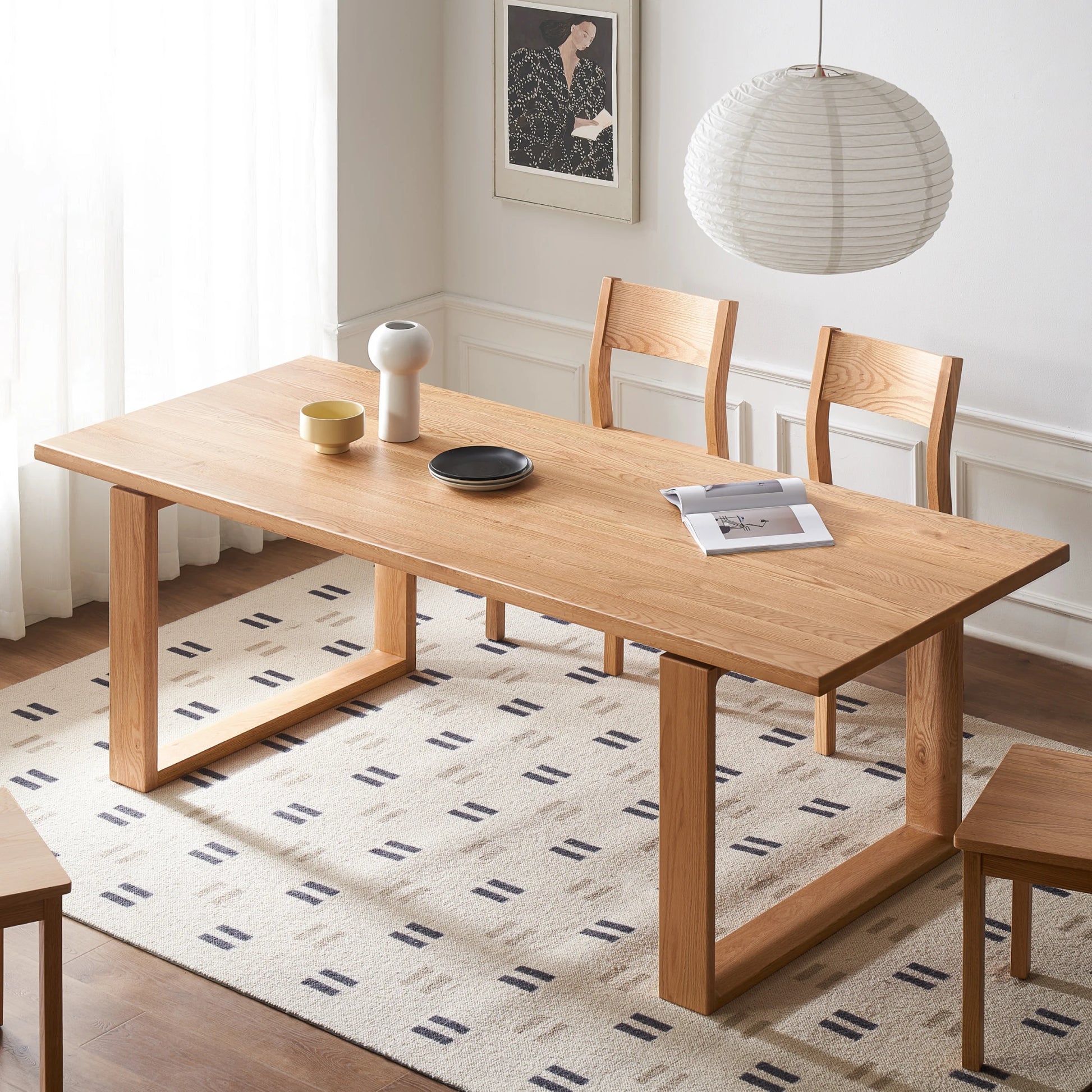 Solidwood Hemura Dining Table With Trestle Base, Natural Wood