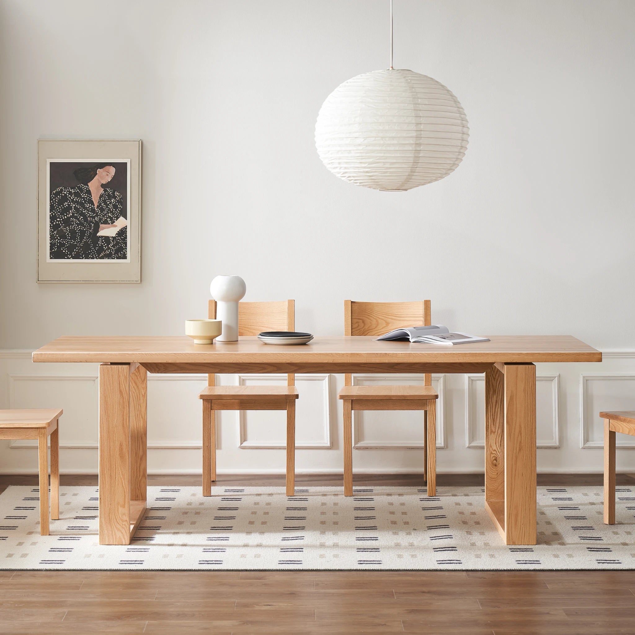 Solidwood Hemura Dining Table With Trestle Base, Natural Wood