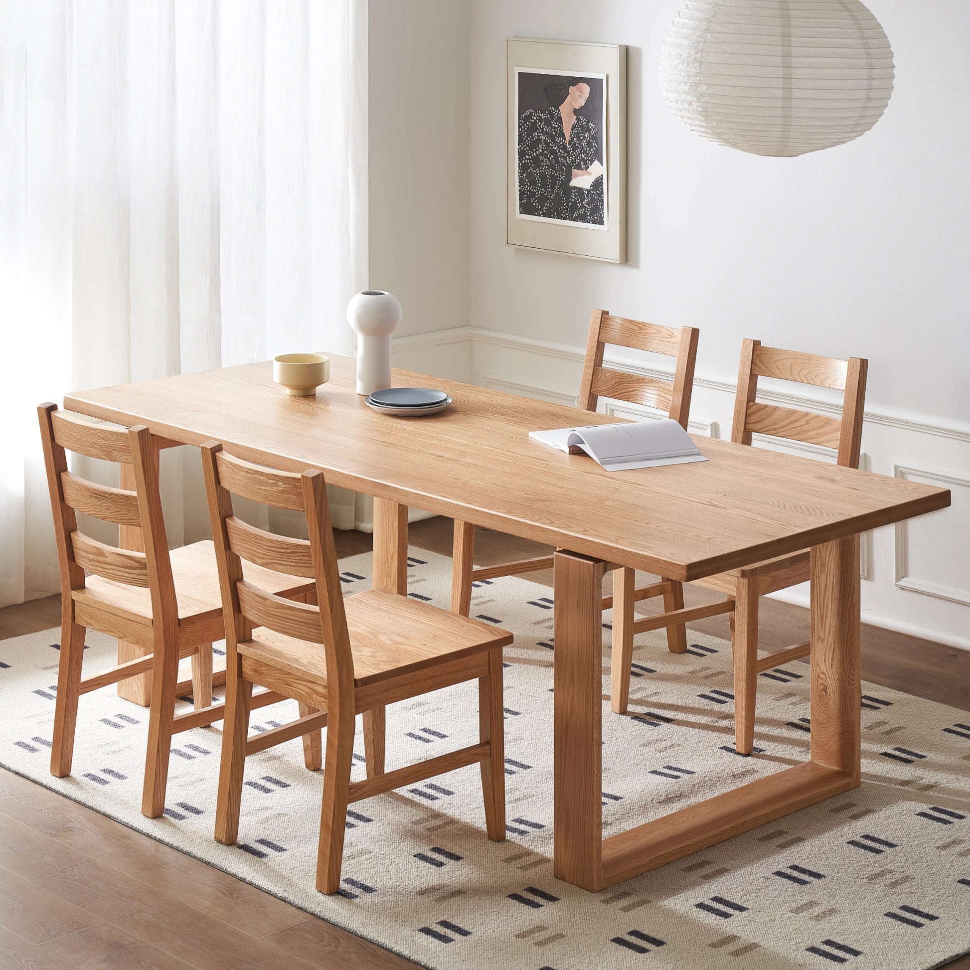 Solidwood Hemura Dining Table With Trestle Base, Natural Wood