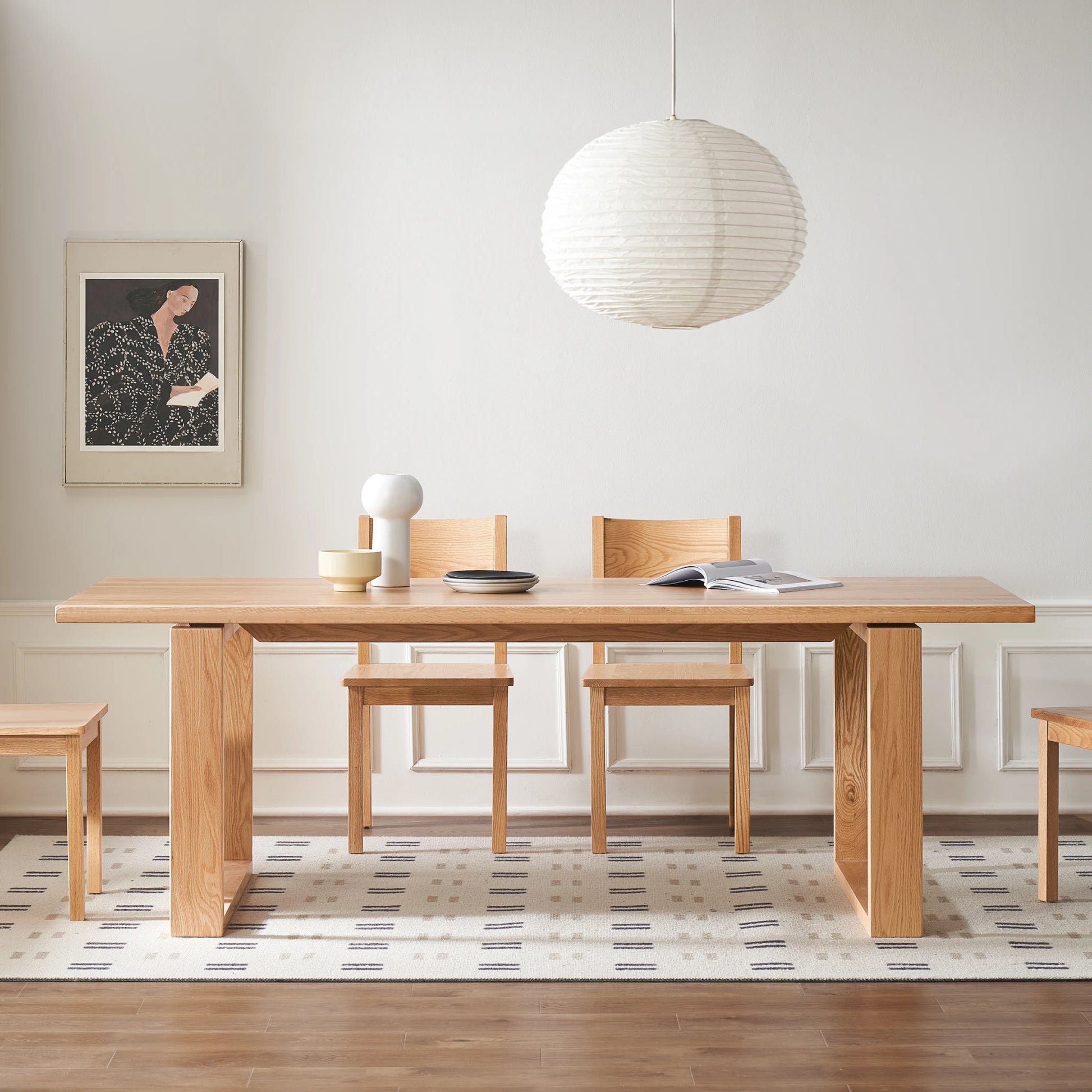 Solidwood Hemura Dining Table With Trestle Base, Natural Wood