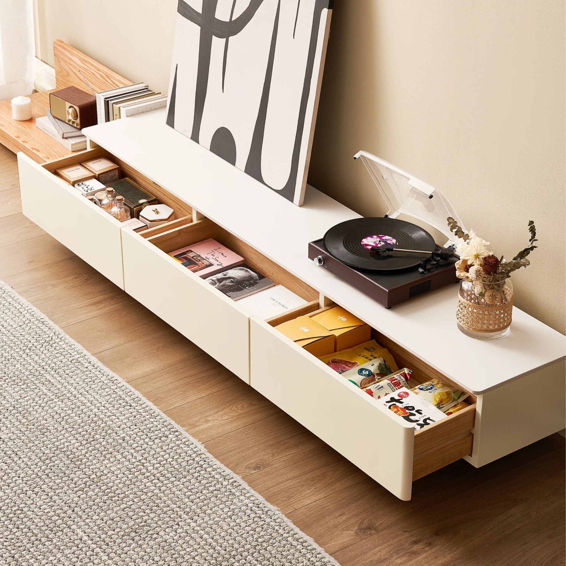 Solidwood Miaco Adjustable Entertainment Unit with Sintered Stone Top
