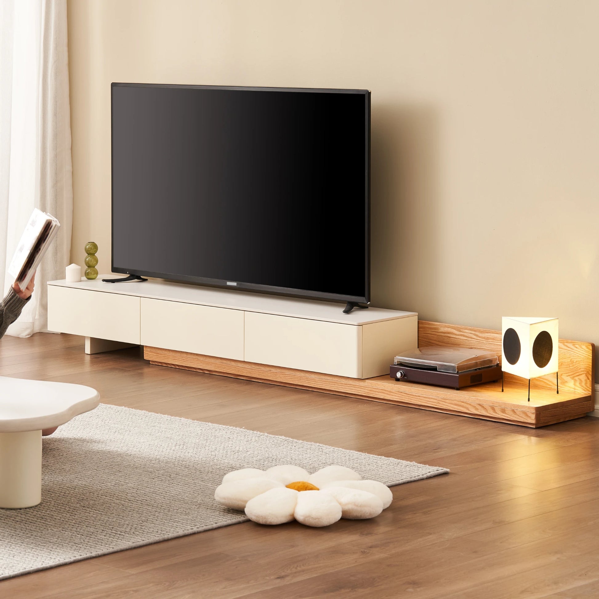 Solidwood Miaco Adjustable Entertainment Unit with Sintered Stone Top