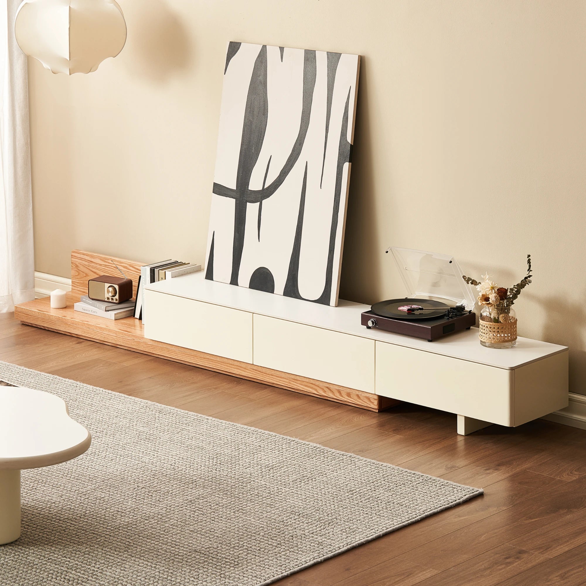 Solidwood Miaco Adjustable Entertainment Unit with Sintered Stone Top