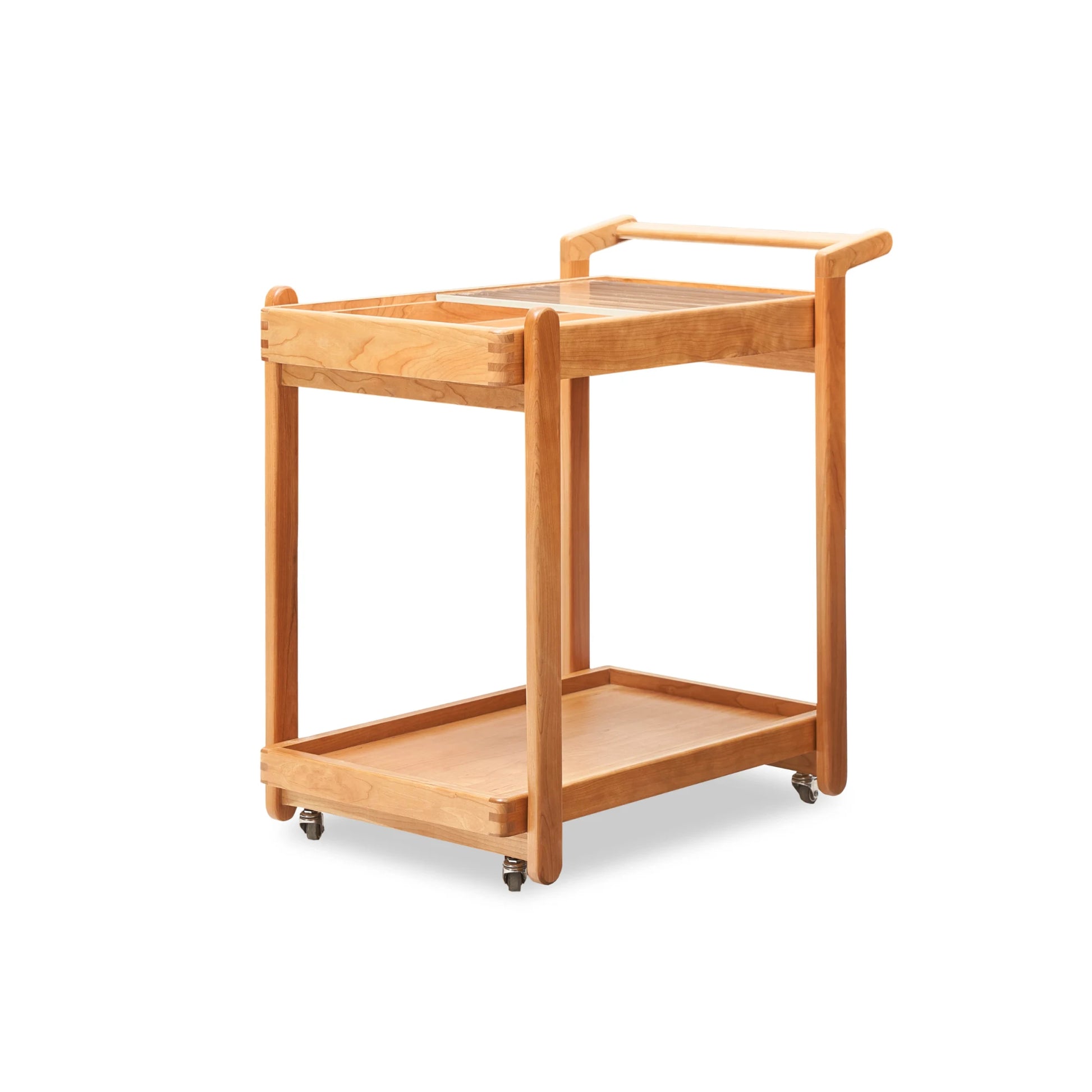 Solidwood Quartz Cherry Movable Side Table with Glass Tray