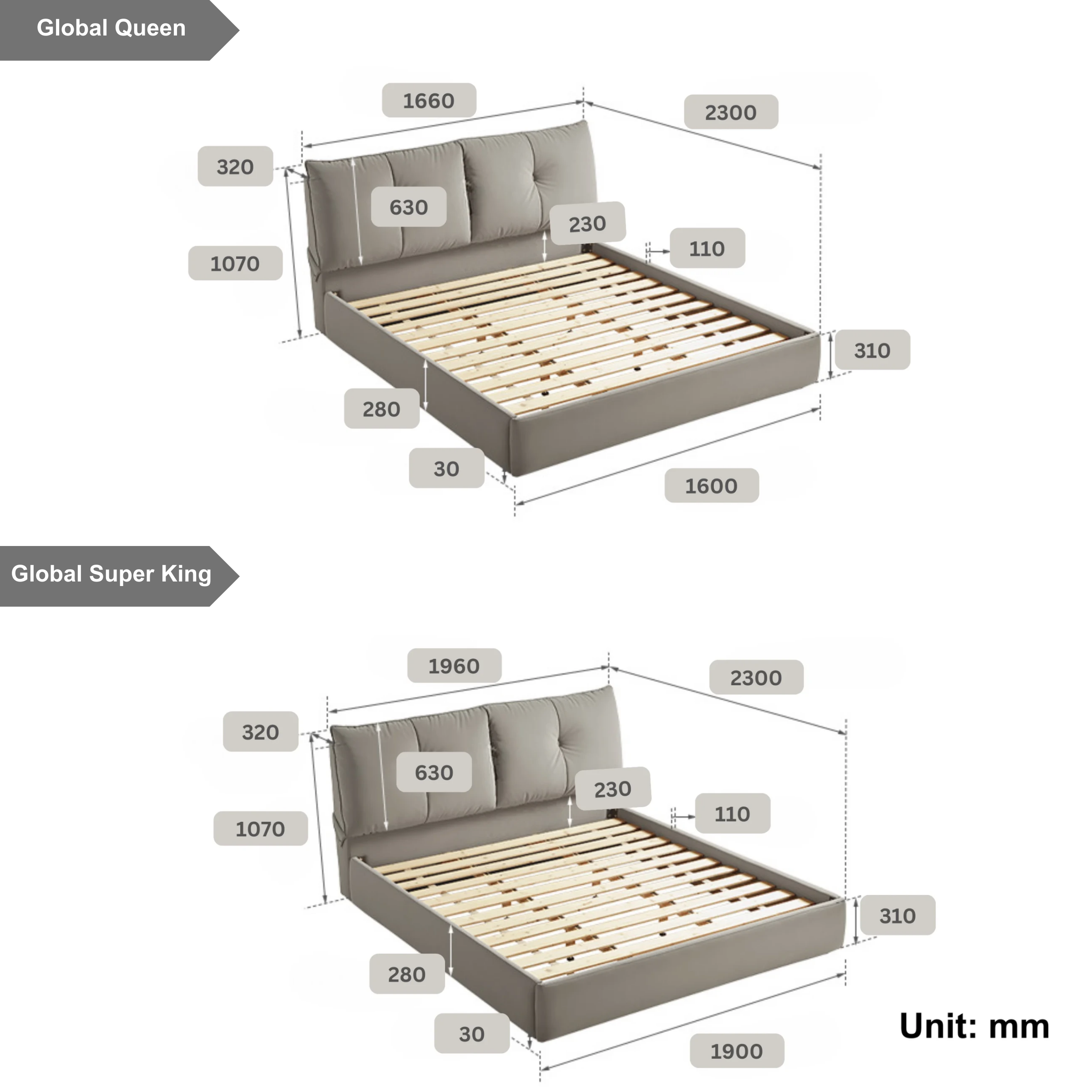 Linspire Nebula Bed Frame, Grey