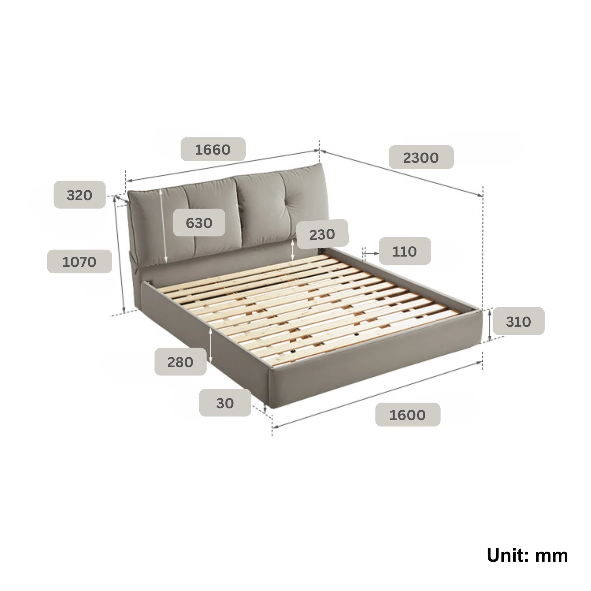 Linspire Nebula Bed Frame, Grey