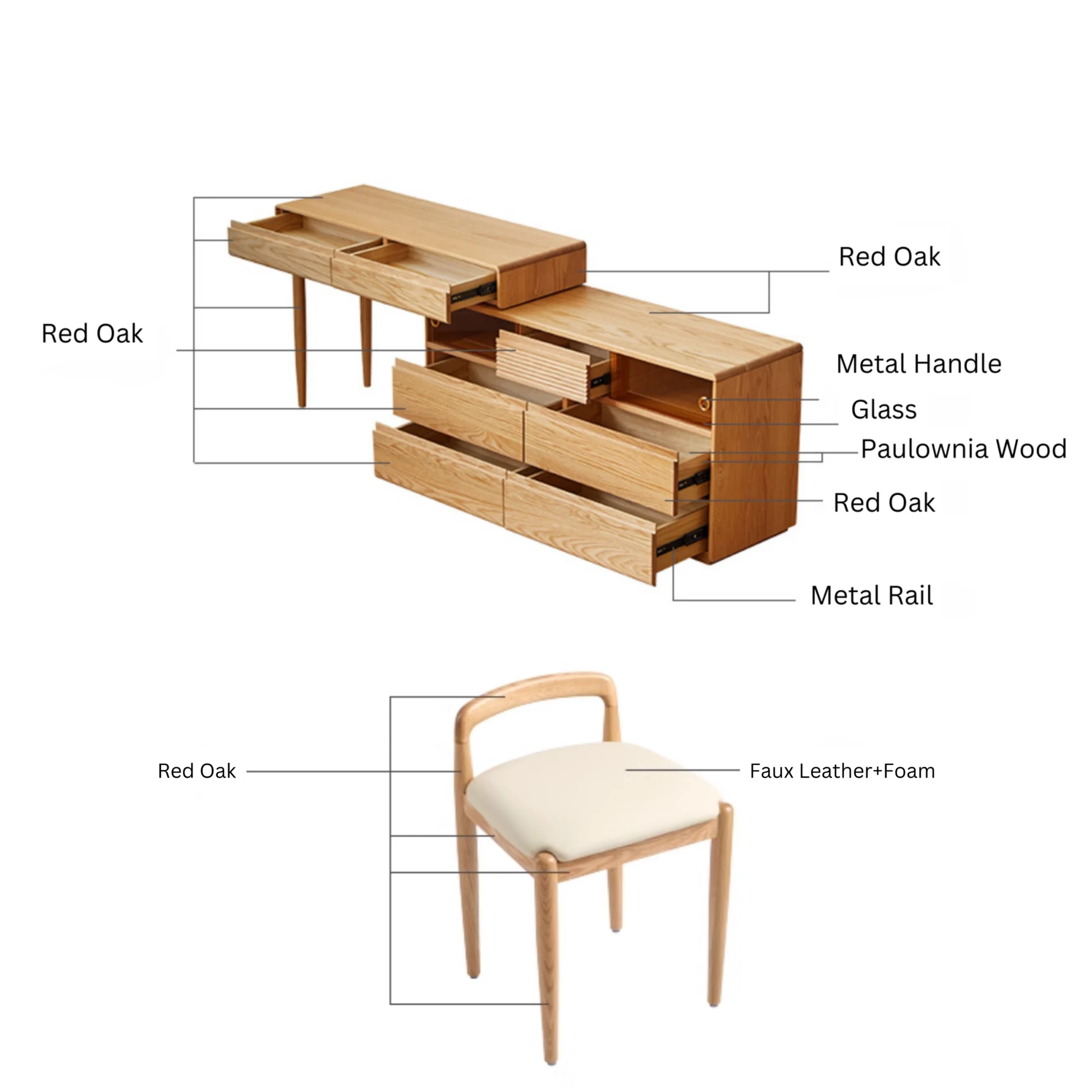 Linspire Oaklyn Adjustable Dressing Table and Stool Set